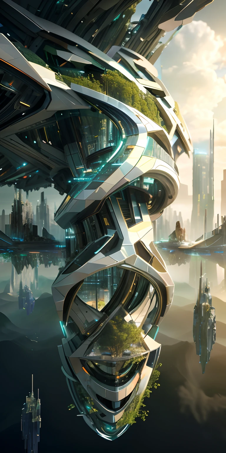 Masterpiece,a futuristic, cybernetic organic world, best quality, high quality, extremely detailed CG unity 8k wallpaper, futuristic landscape, outdoor, sky, cloud, sky, no humans, mountain, landscape, water, tree, blue sky, waterfall, cliff, nature, lake, river , cloudy skies, award winning photography, bokeh, depth of field, HDR, bloom, chromatic aberration, photorealism, very detailed, trending on artstation, trending on CGsociety, intricate, high detail, dramatic, midjourney art