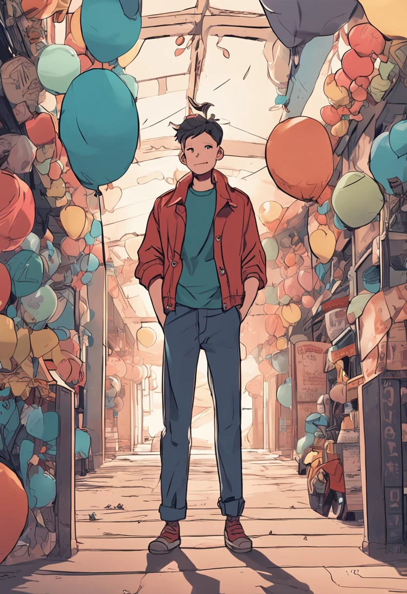 ５Male in his 0s　asian human　１A smile　BigEyes９0s Style Anime Retro