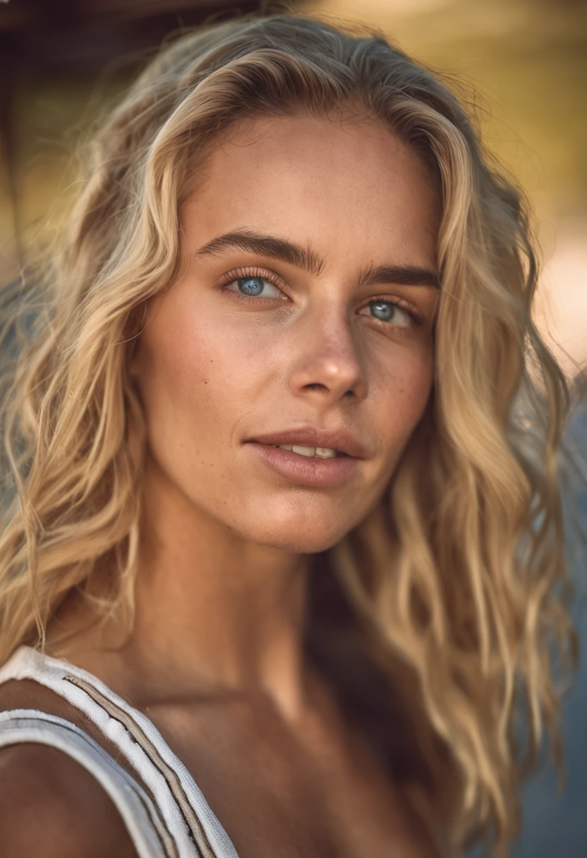 RAW, analog, Nikon Z 85mm, award winning real photograph,((normal quality)), ((masterpiece)), ((realistic)), KarolinaDemy:0.9 piercing eyes, looking tilted, very happy, blonde hair, open hair, very long, On a beach side bide afternoon light, sexy look, seducing, {{SEXY}}, wearing calvin klein bra and panty...inside a super market.