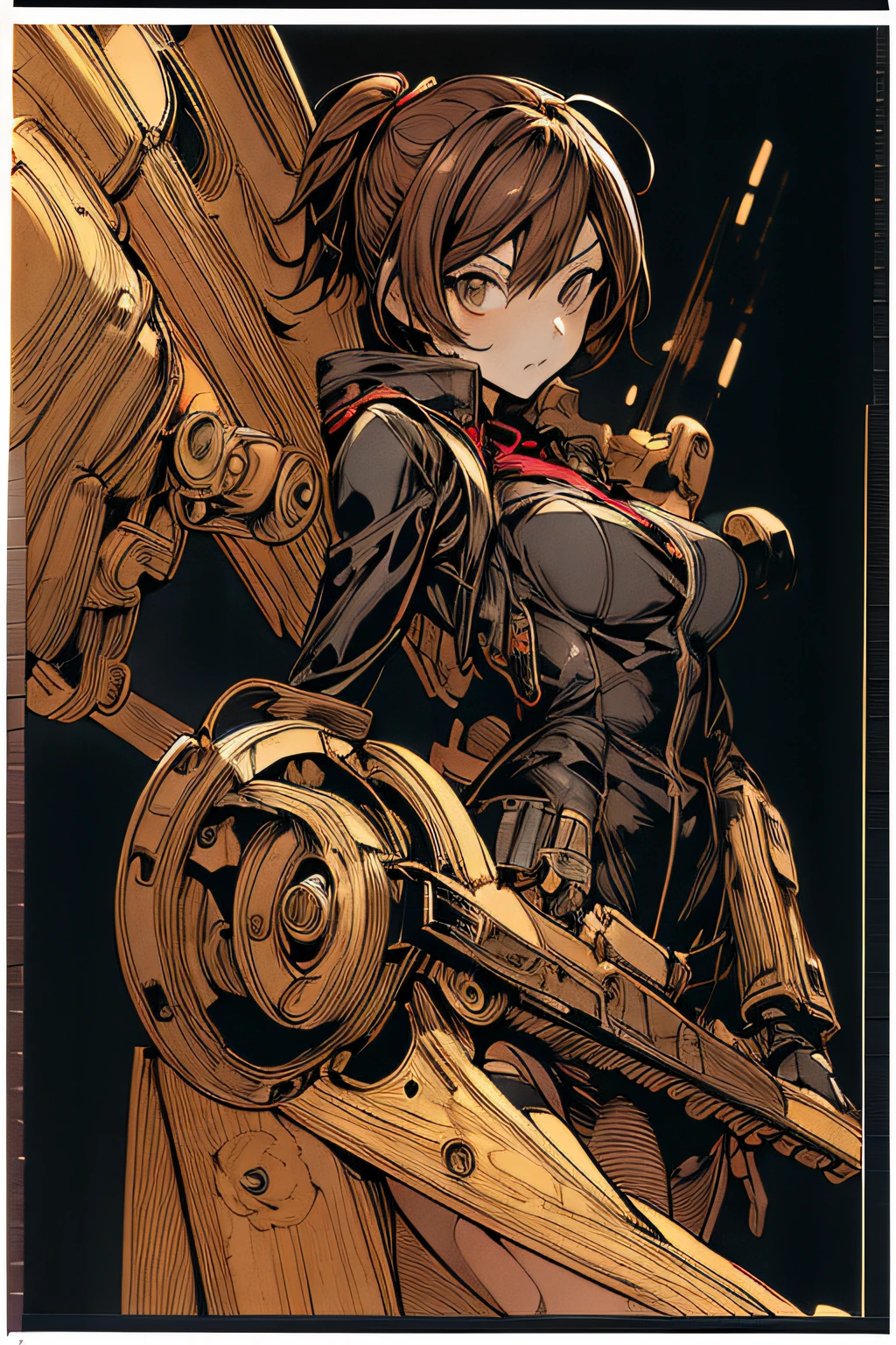 (comic book style),(linear art_Anime),(masutepiece, Best Quality, ),(Laura Bad Picture:1.2),(Lora Add Details:1.0),8K, Flat color:0.8,1girl in,steampunc、machinery background