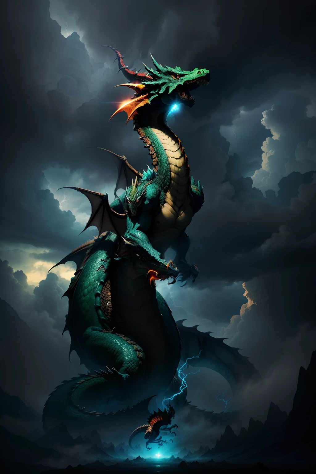 A majestic dragon in the stormy sky, melhor qualidade, master part, ultrahigh-resolution, (fotografia realista:1.4), Surrealismo, Semelhante a um sonho,FusionArt, Shadow dancer, magia das sombras, Darkness Control, furtividade, passo da sombra, Umbral spells, hidden blade