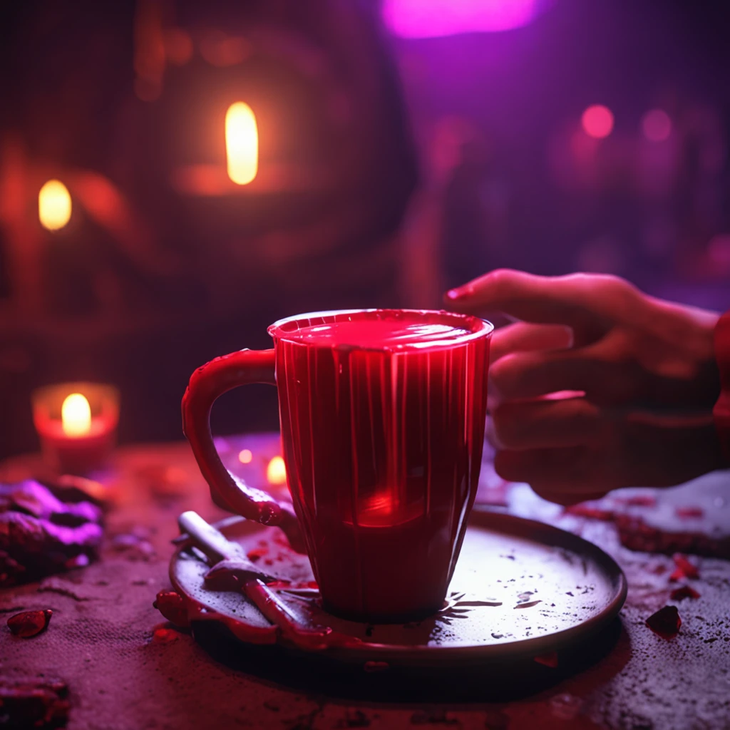 Someone holding cup of red liquid in front of hell, brew potion in witch hut, purple liquid in glowing cup, ultra realistic 8k octane photo, 8k unreal engine rendered, make Up with Unreal Engine 5, Rendered in Unreal Engine 5, Cryengine rendered 8 k, Dark Bleeding Acid, Built in Unreal Engine 5.