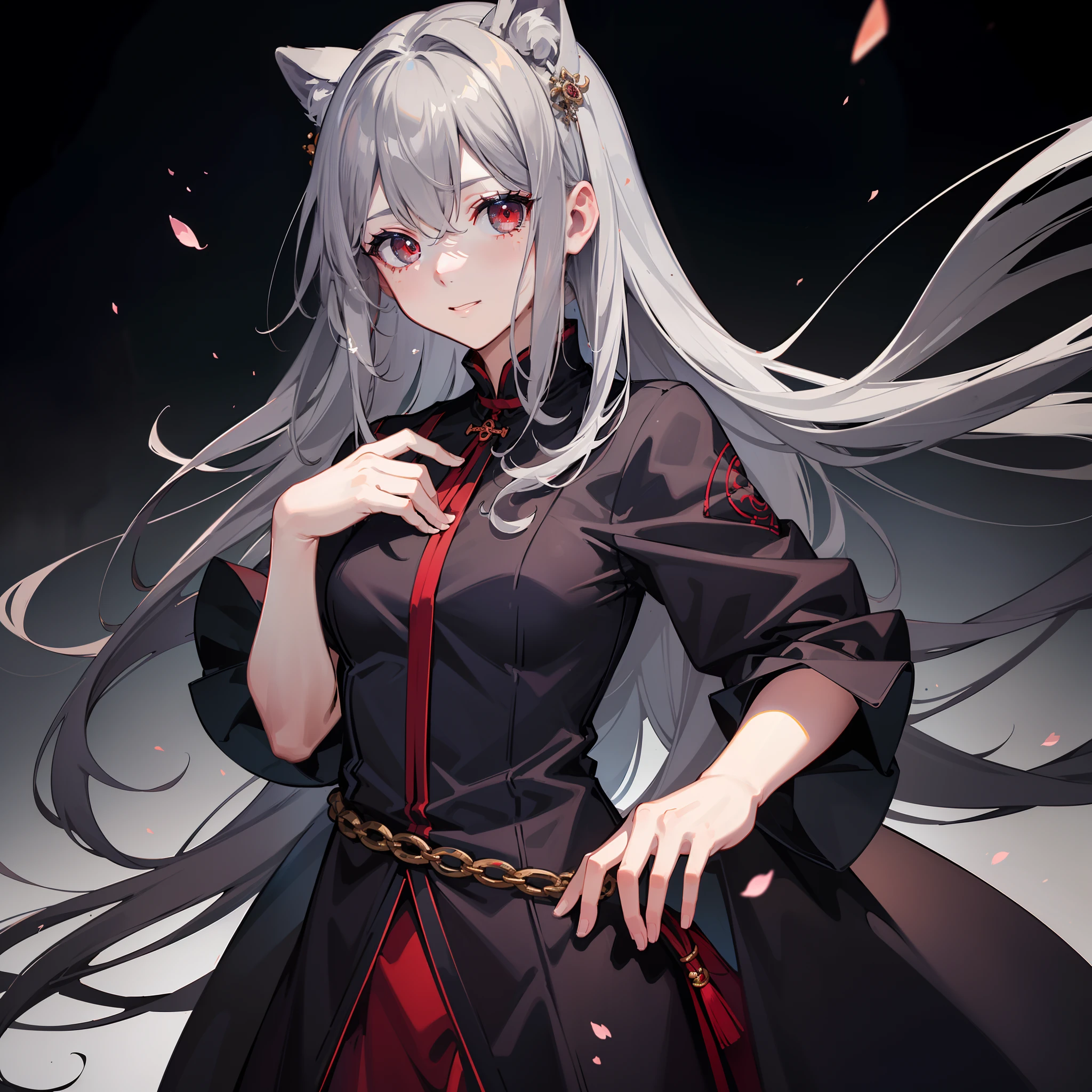 (Masterpiece, Best quality, 超高分辨率, splendid),1girll,Dark gray hair, Red eyes, Spiral pupil, gray clothes, Beautiful and detailed face, Detailed eyes,(Dust particles floating in the air),In uninhabited cities, gray theme
