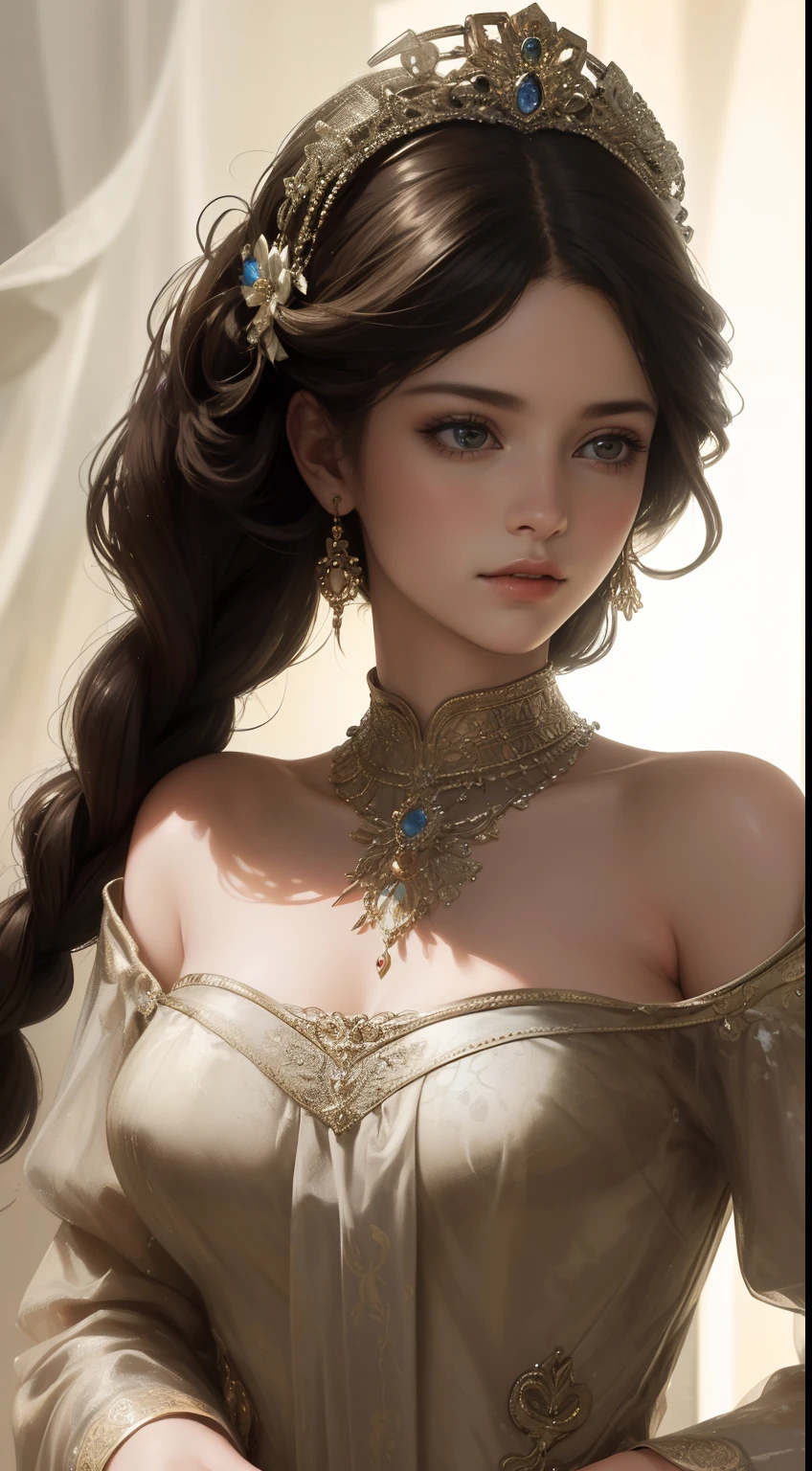 Merritt Patterson, baroque gorset sexy clothes, character portrait, 5 9 9 0 s, long hair, intricate, elegant, highly detailed, digital painting, artstation, concept art, smooth, sharp focus, illustration, art by wlop, charlie bowater and alexandra fomina
