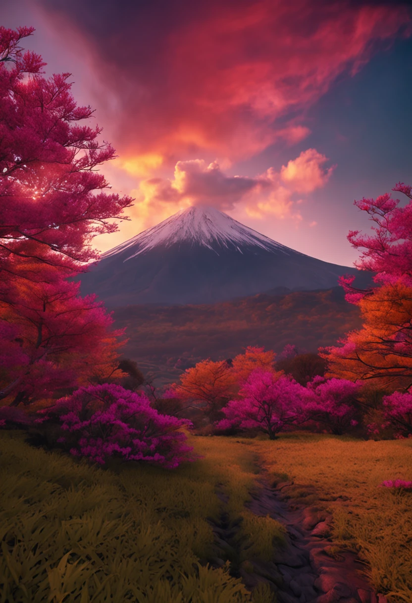 The mountain erupted suddenly. Fuji