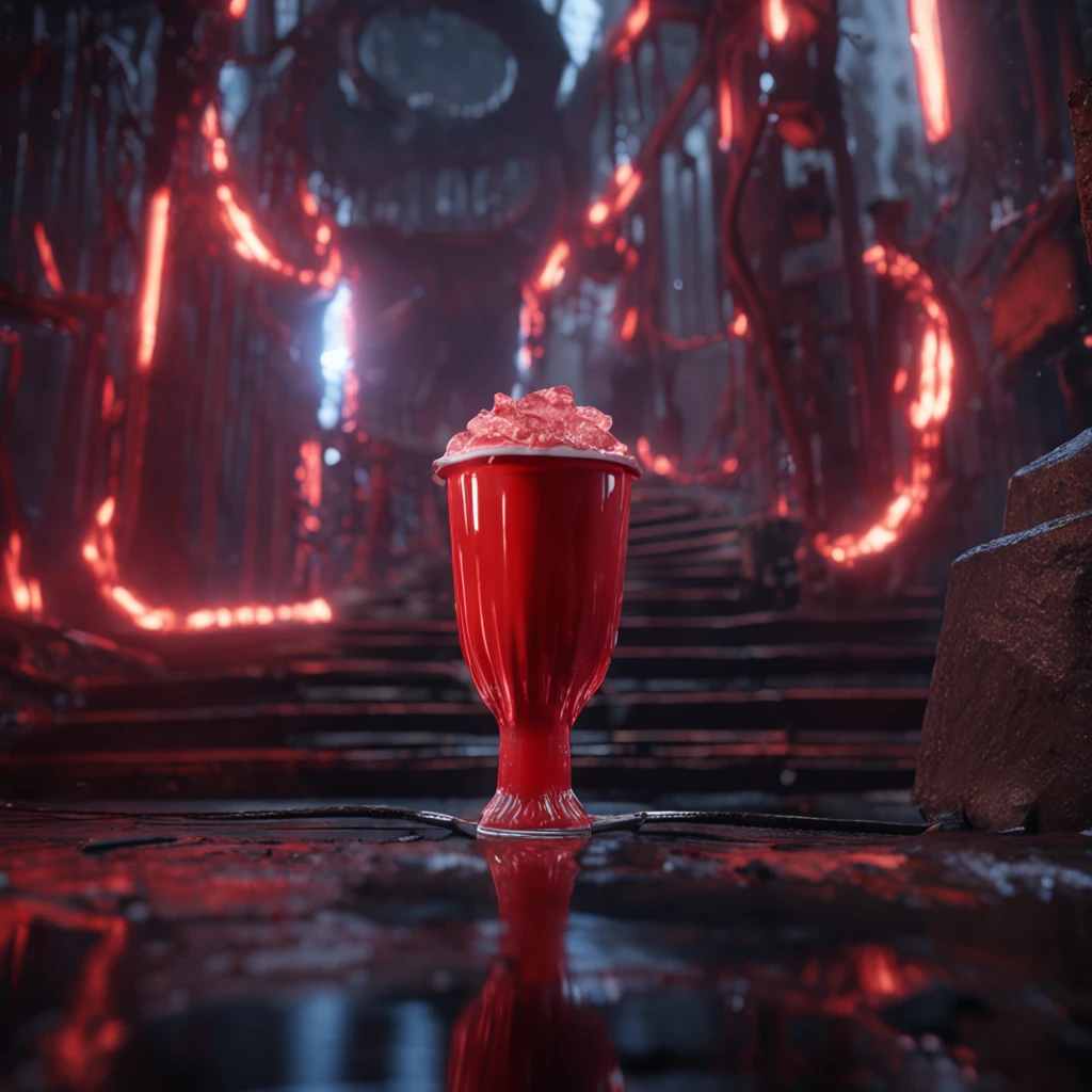 Someone Holding Red Liquid Cup In Front Of Hell, In Hell's Gate Stairs, Ultra Realistic 8k Octane Photo, 8k Unreal Engine Rendered, Unreal Engine 5, Rain Unreal Engine 5, Cryengine render 8 k, dark bleeding acid, built in Unreal Engine 5.