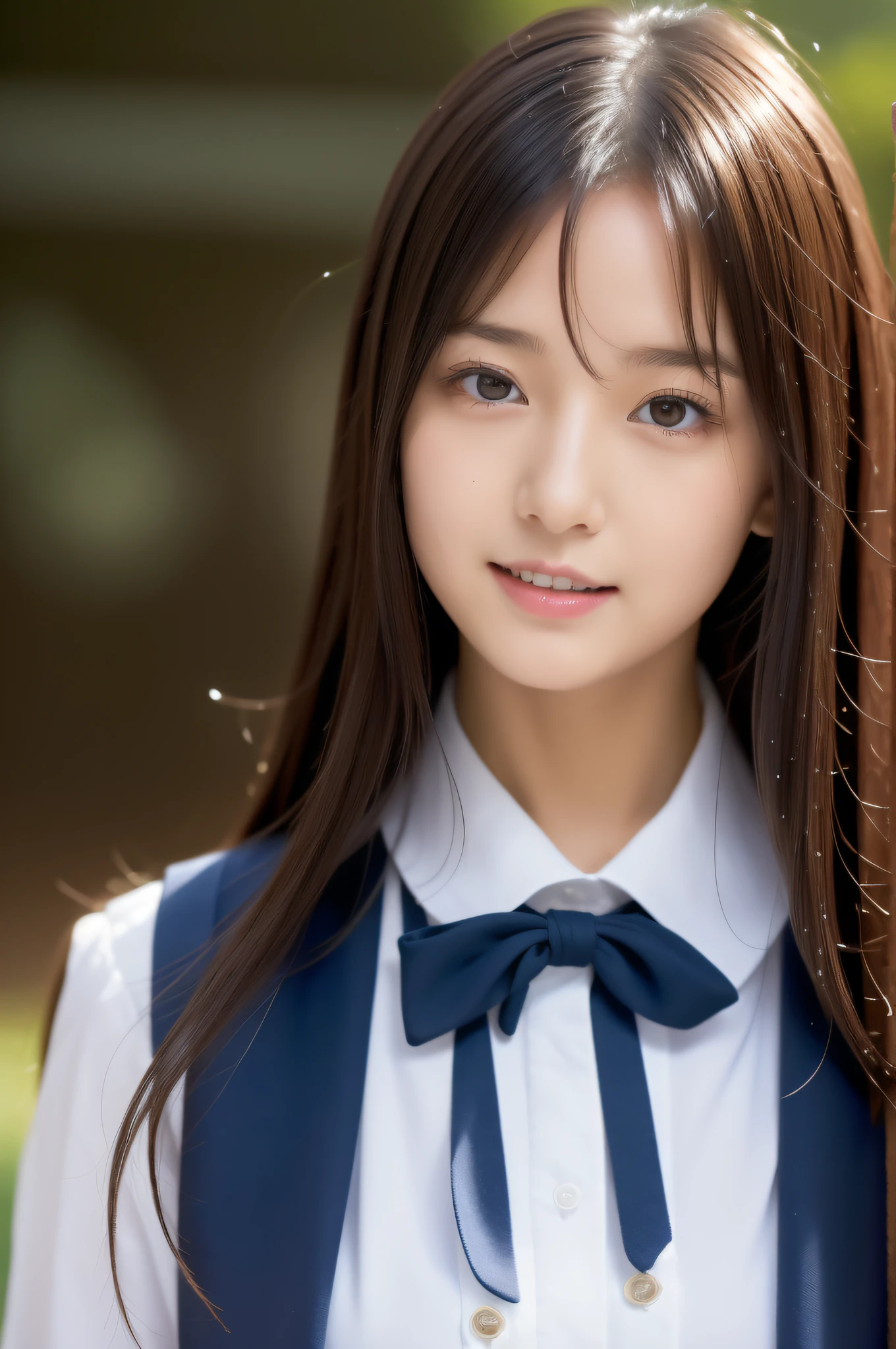 (((high detal,high-detail、masterpiece,Attention to detail))),Arab-asian woman in uniform, Realistic Young Gravure Idol, a hyperrealistic schoolgirl, Japan school uniform, japanese girl school uniform, a hyperrealistic schoolgirl,Young Pretty Gravure Idol, wearing japanese school uniform, Young Sensual Gravure Idol, Young Gravure Idol, Beautiful but innocent schoolgirl when you laugh,the whole body is wet,dripped out,with a flushed face,Beautiful girl with beautiful legs,Beautiful woman natural light、the whole body is wet,Sheer clothing,Semi-long,perm,Brown shiny hair,Hair is wet,Dripping water,dripping,,Have a troubled face,