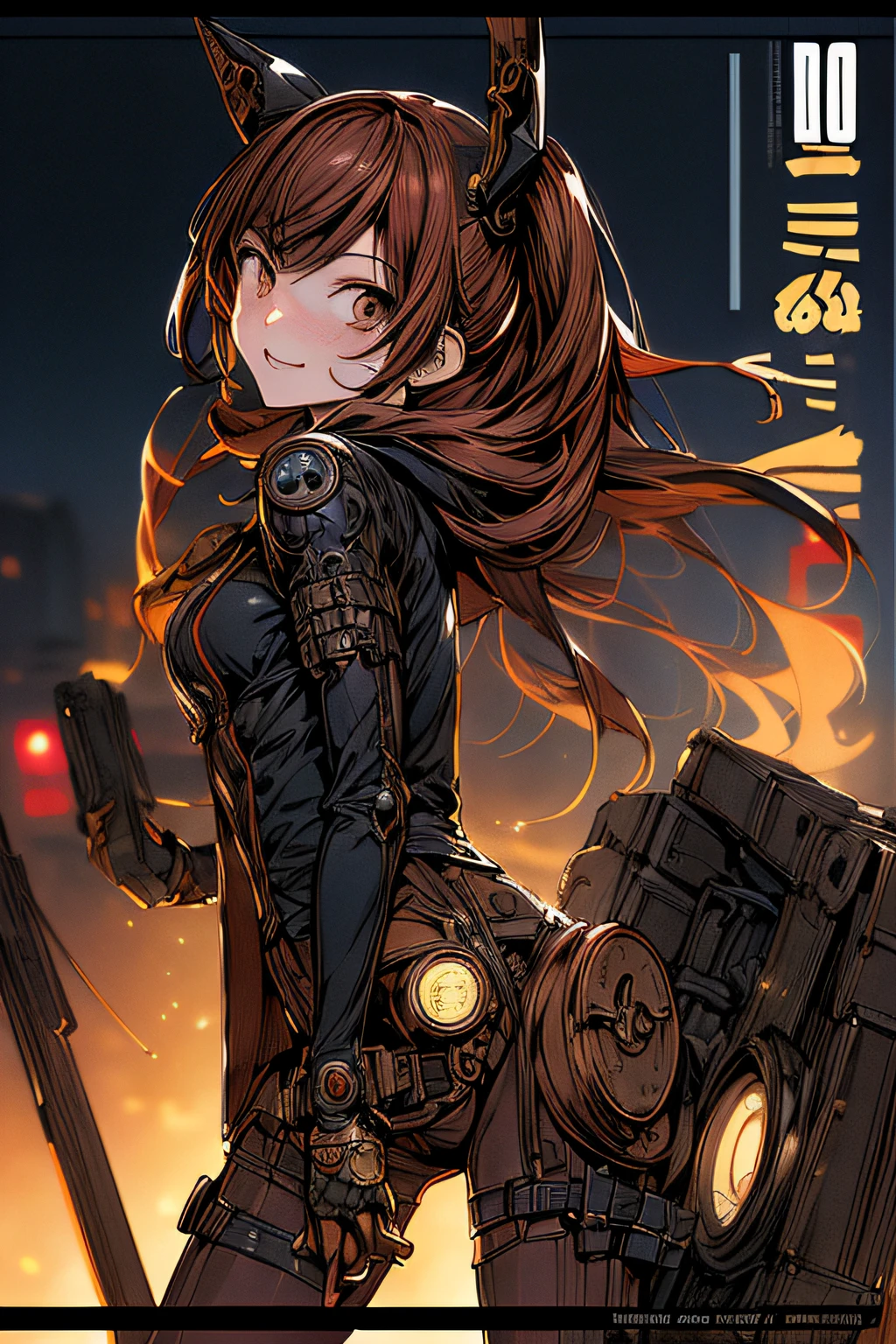 (comic book style),(linear art_Anime),(masutepiece, Best Quality, ),(Laura Bad Picture:1.2),(Lora Add Details:1.2),Highly detailed flat color work in 8K,1 girl in,steampunc、machinery background
