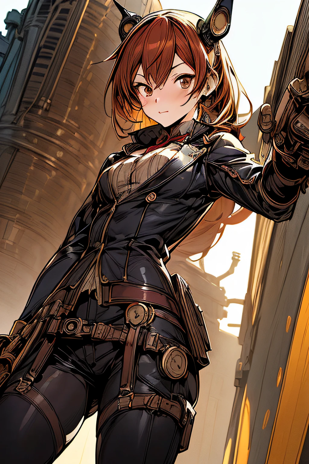 (comic book style),(linear art_Anime),(masutepiece, Best Quality, ),(Laura Bad Picture:1.2),(Lora Add Details:1.2),Highly detailed flat color:0.8, 8K,1 girl in,Steampunk、machinery background