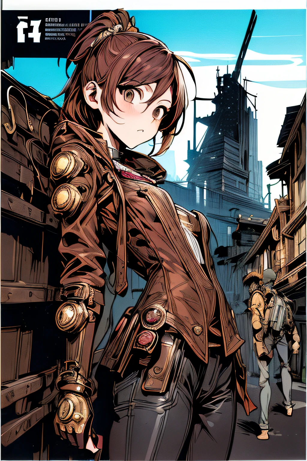 (comic book style),(linear art_Anime),(masutepiece, Best Quality, ),(Laura Bad Picture:1.2),(Lora Add Details:1.2),Highly detailed flat color work in 8K,1 girl in,steampunc、machinery background