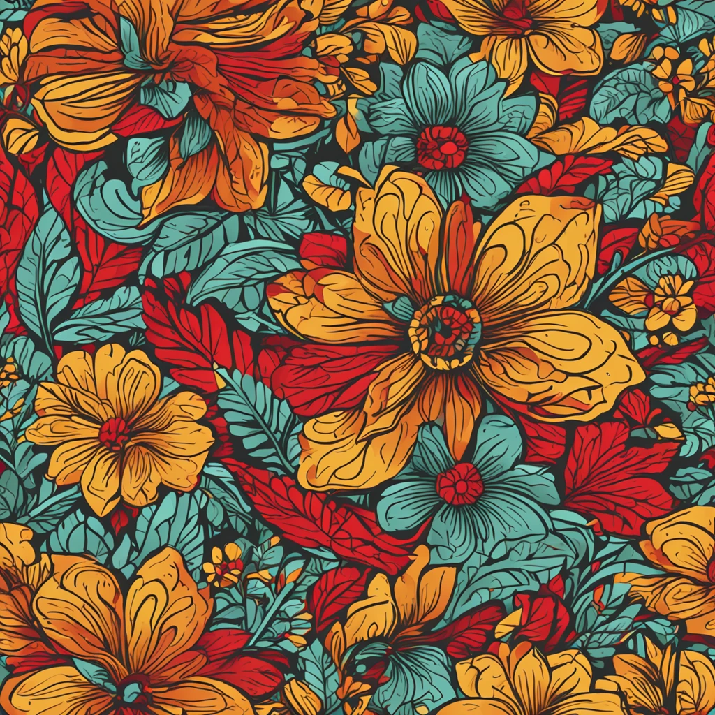 bright colorful floral pattern, seamless. yellow, red