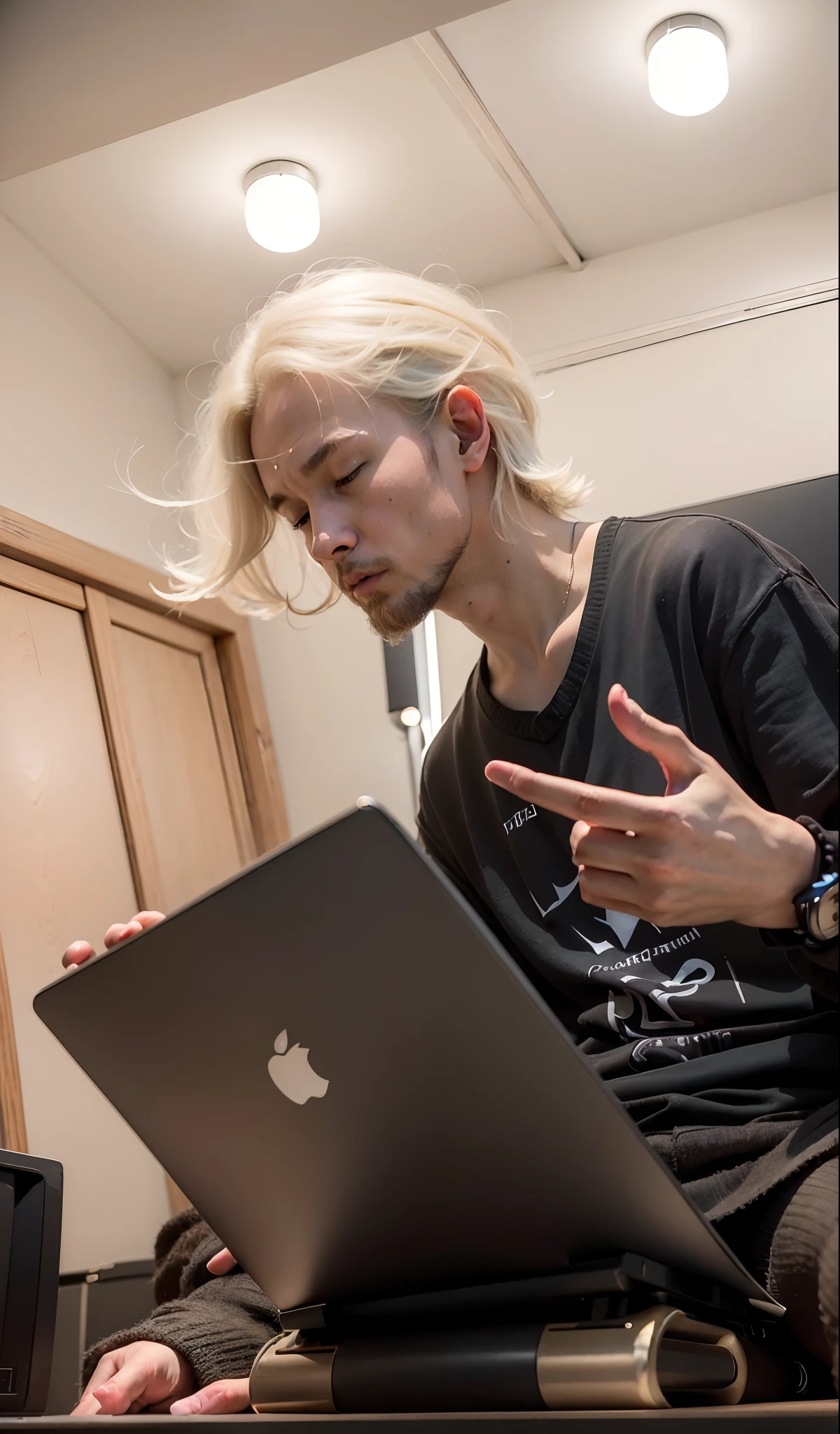 there is a man sitting on a bed with a laptop, twitch streamer / gamer ludwig, profile photo, profile picture 1024px, ngai victo, with a laptop on his lap, ruan cute vtuber, in front of a computer, profile pic, msxotto, david luong, victor ngai, hoang long ly