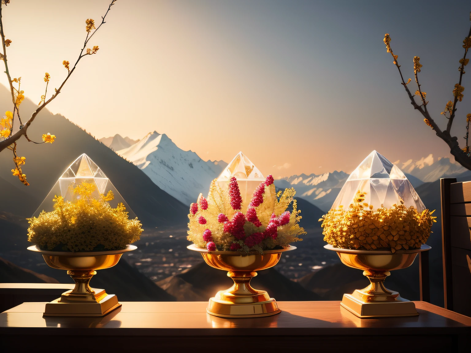mont,fruit trees。crystal,gold,White ape