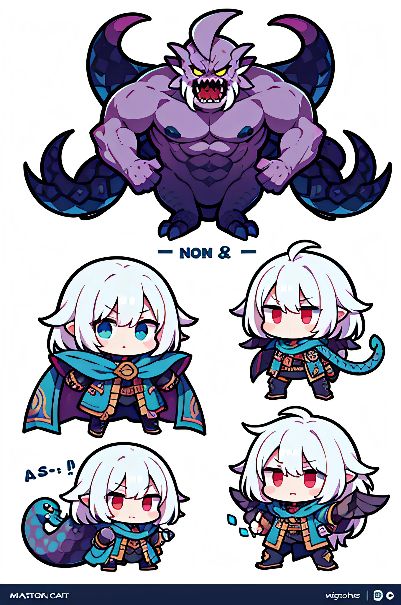 monster concept design, vector, white background, sprite art, masterpiece, high quality, character frames, character poses, serpent
