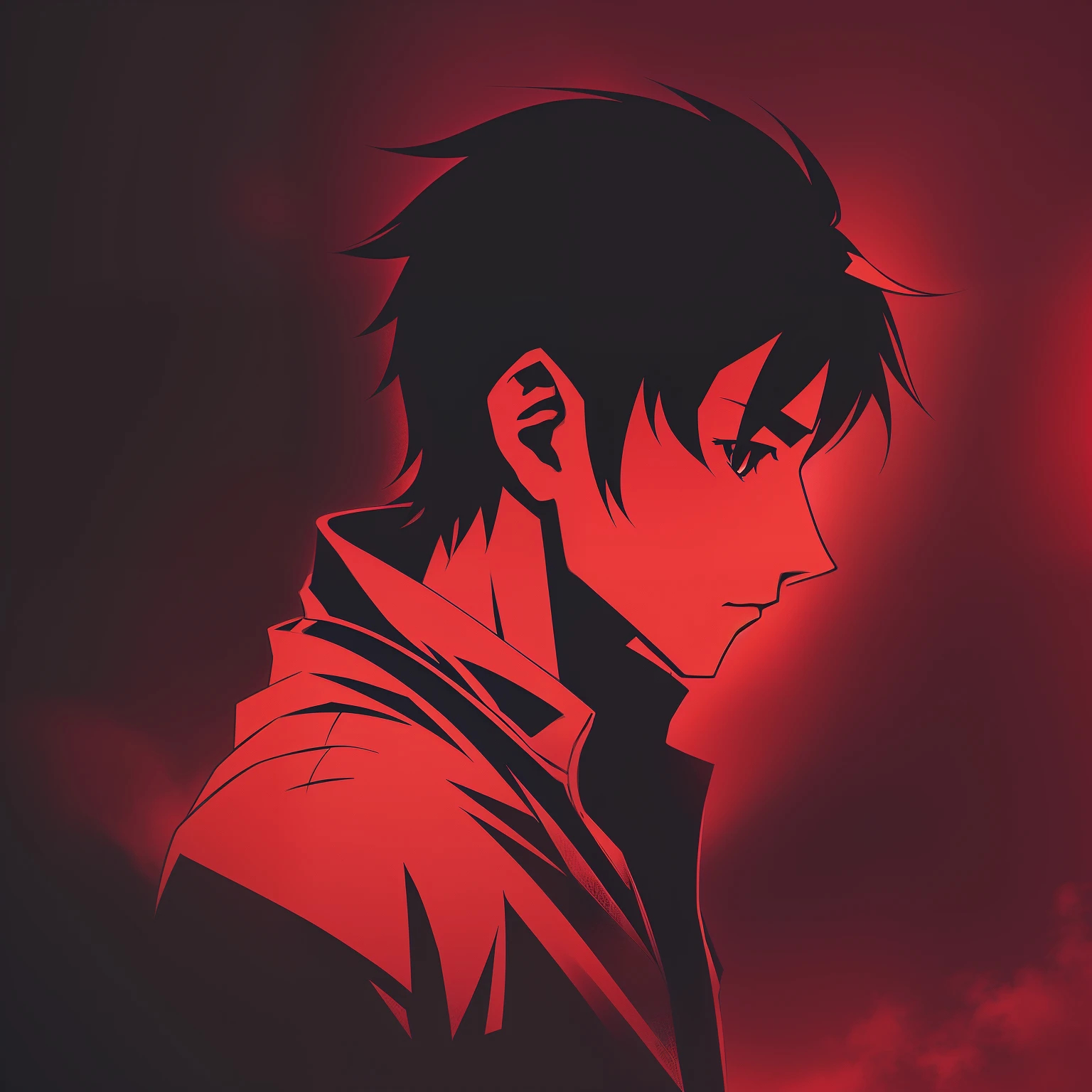 A silhouette of a cool anime boy