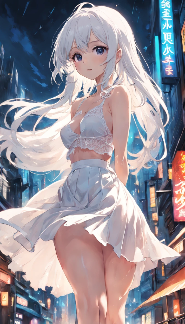 White the_Skirt、full body Esbian,,see -through、lacy clothing、teats see through,Open_lingerie,A skirt that flutters in the wind,Open_Breast,,