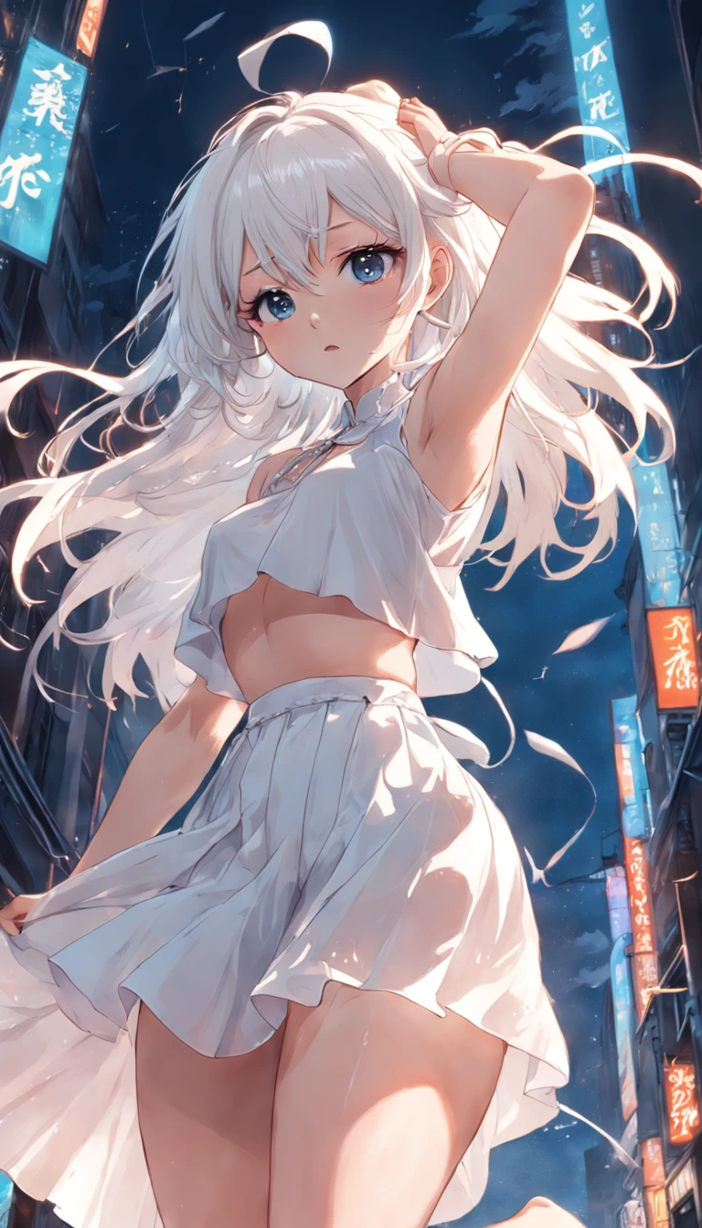 White the_Skirt、full body Esbian,,see -through、lacy clothing、teats see through,Open_lingerie,A skirt that flutters in the wind,Open_Breast,,