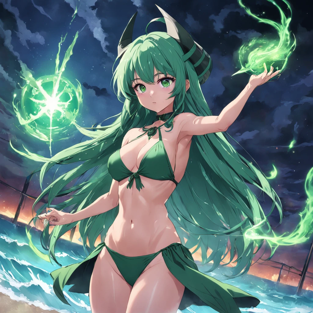 A green skin witch in bikini