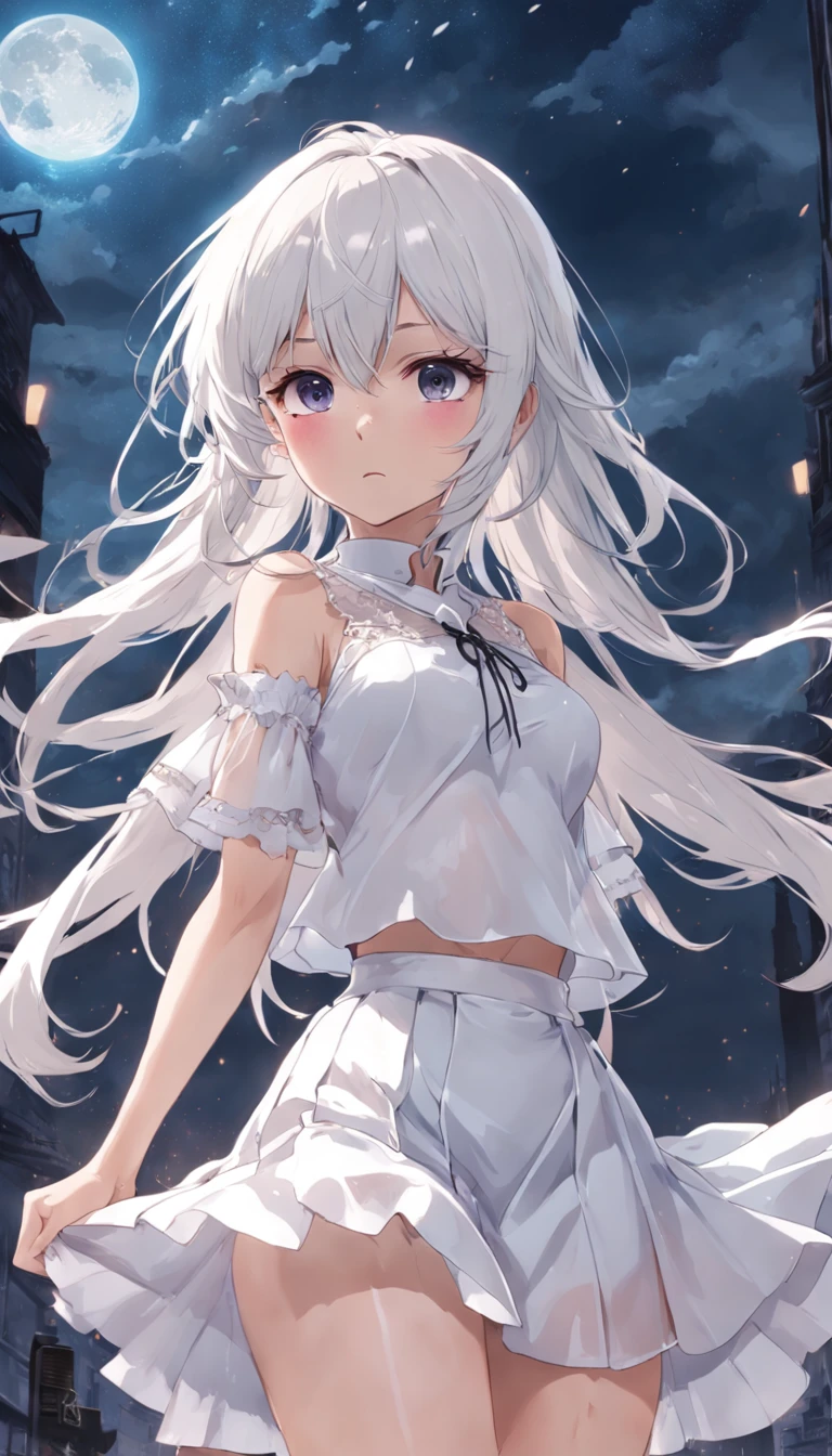 White the_Skirt、full body Esbian,,see -through、lacy clothing、teats see through,Open_lingerie,A skirt that flutters in the wind,Underwear with open chest