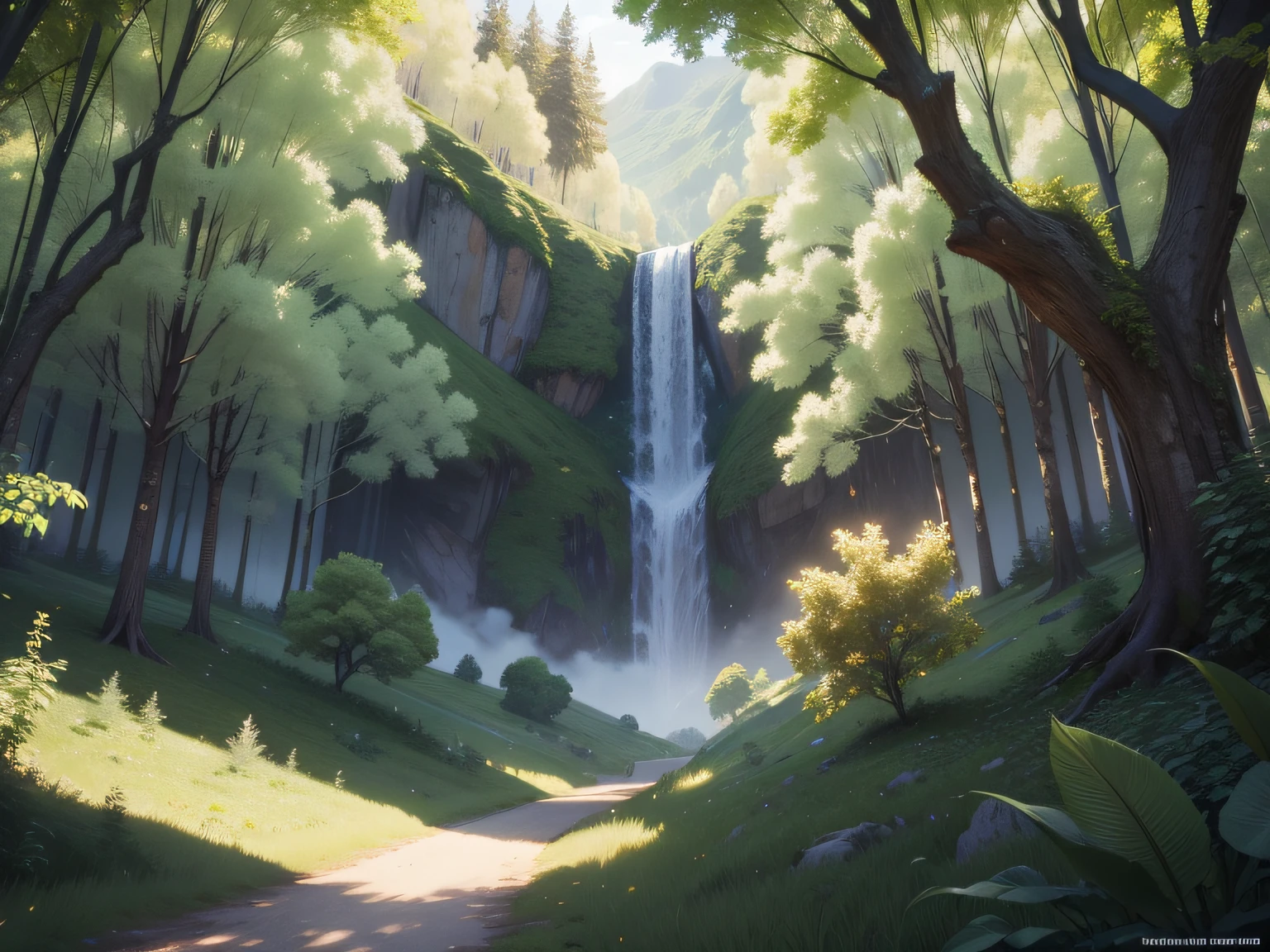 tmasterpiece,A high resolution,CG animation,8K,((White ape)),Green mountains,fruit trees,the woods,Transparent crystal,gold,