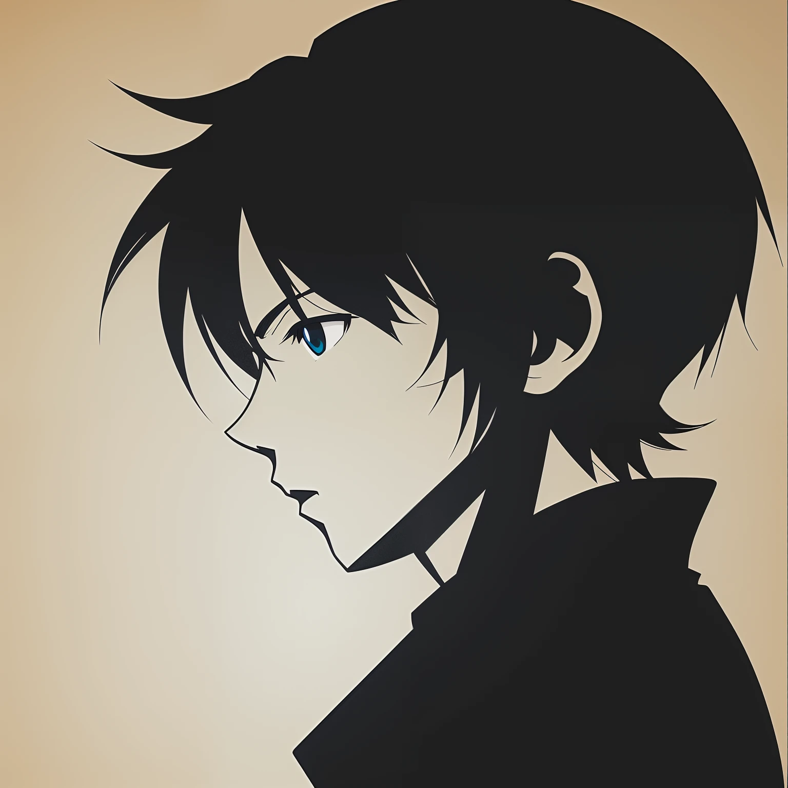 A silhouette of a cool young anime boy