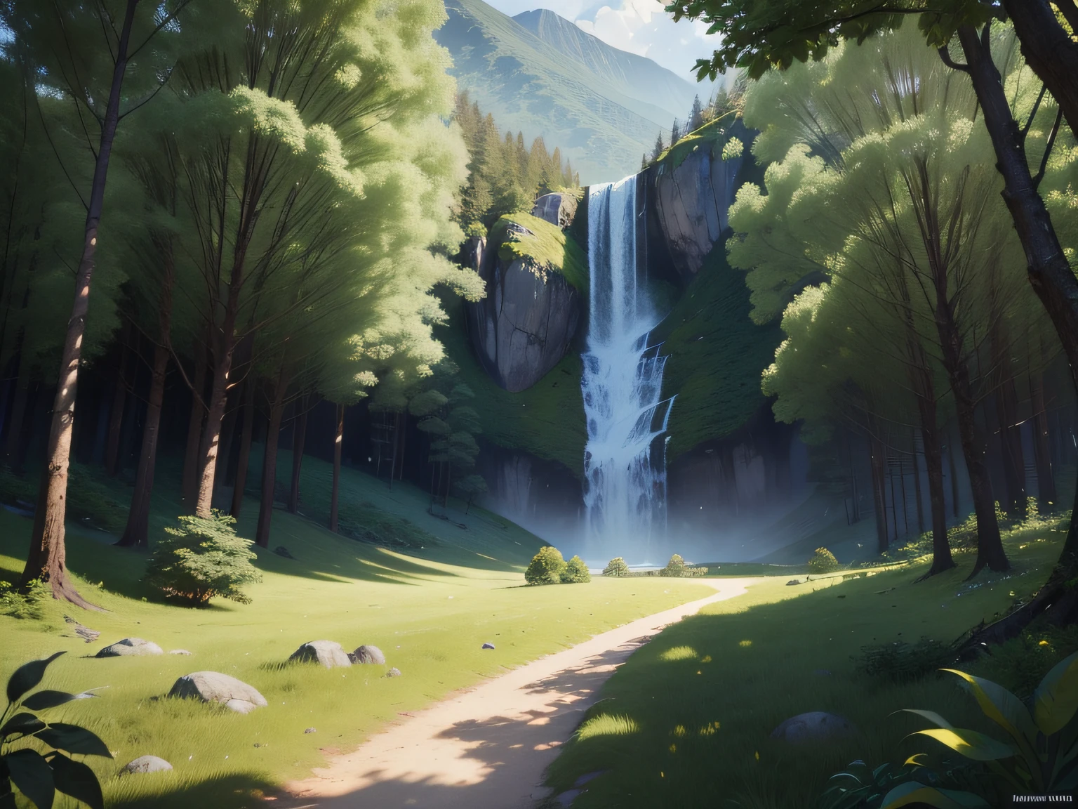 tmasterpiece,A high resolution,CG animation,8K,((White ape)),Green mountains,fruit trees,the woods,Transparent crystal,gold,