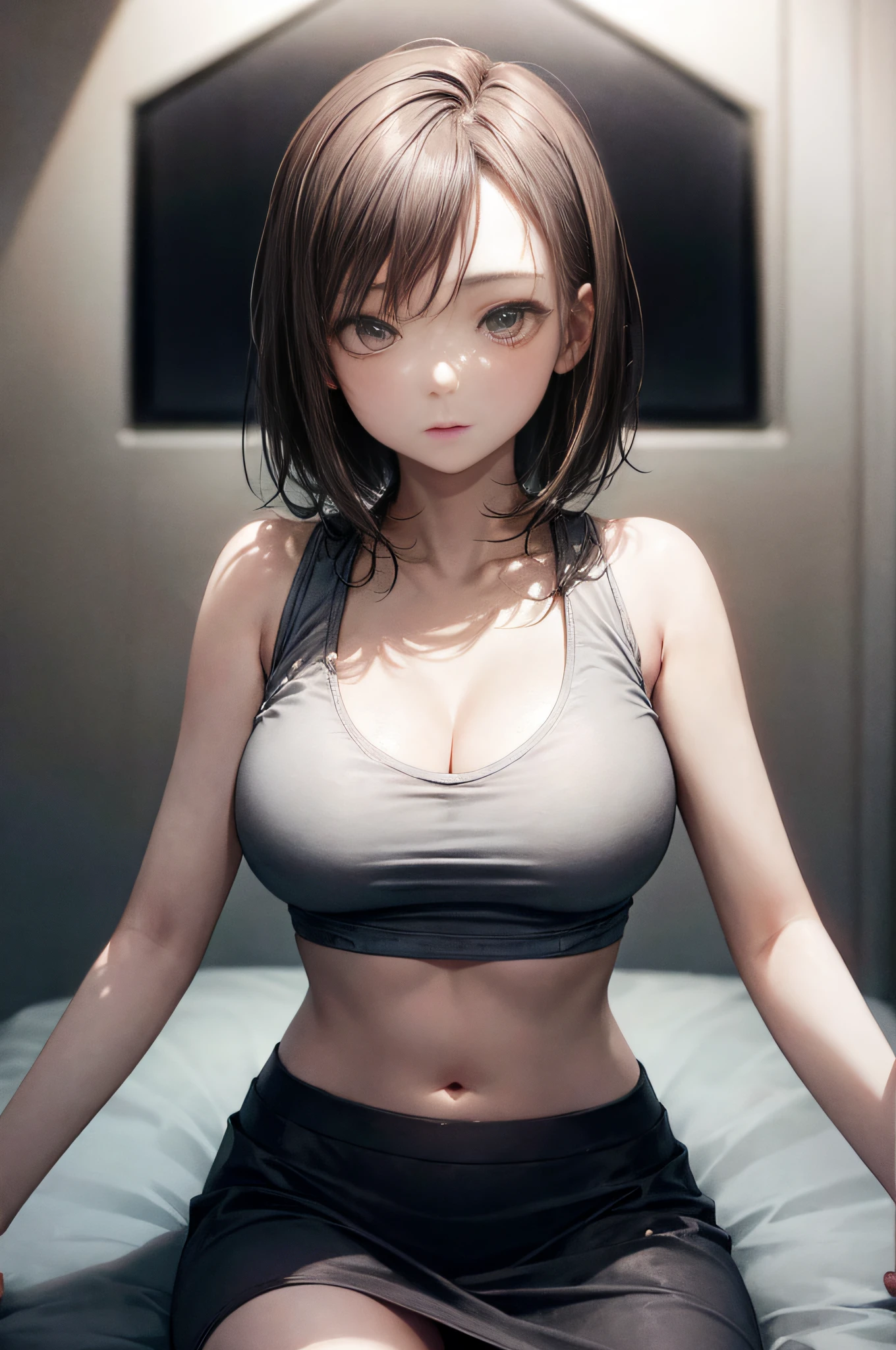 ((agers girl)), (((short bob hair))), bed, bed room, (Sit on the bed), (((((night))))), (((((darkened room))))), one girl, thighs, Scared face, Disgusted face, verge of tears, (swet), (wet skin), (wet clothes), ((erotic)), ((sensual)), (simple background), (Close-up of a girl), beautiful detailed body, beautiful detailed glow, cinematic lighting, 4K illustration, masterpiece, best quality, by top artist, by famous artist, by plo artist, (((Sports-bra and Sports-shorts))), ((Authentic shiny skin texture)), ((Soaked skin)), ((radiant skin)),