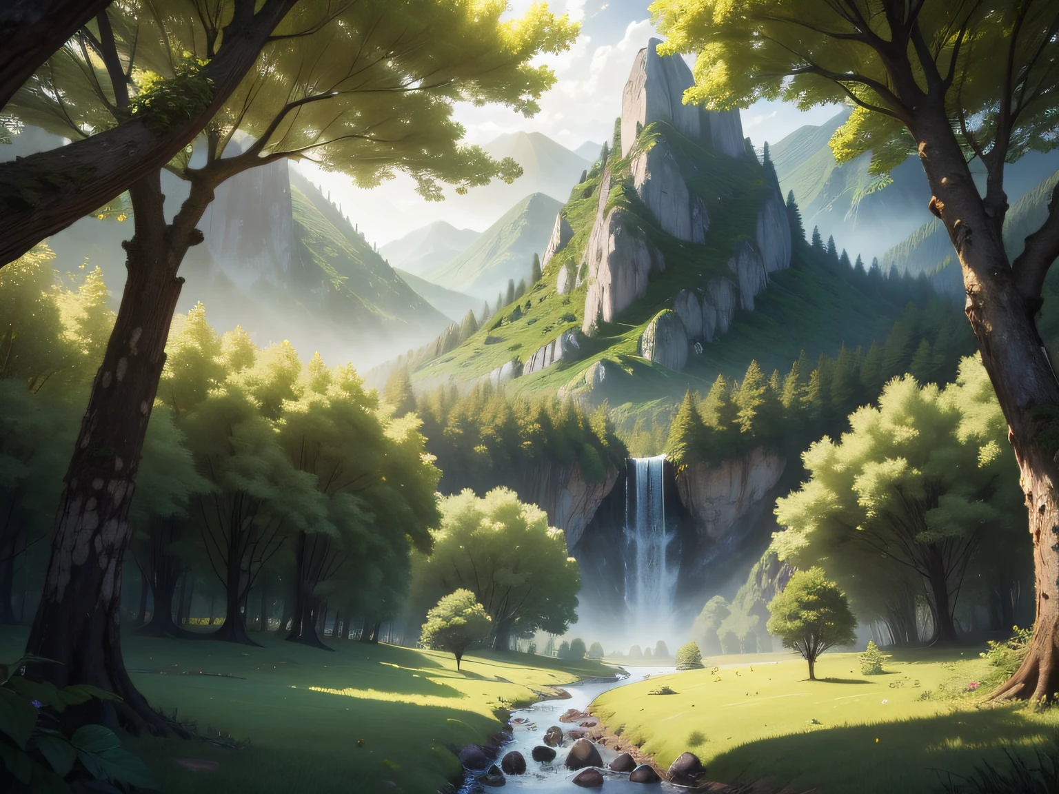 tmasterpiece,A high resolution,CG animation,8K,((White ape)),Green mountains,fruit trees,the woods,Transparent crystal,gold,
