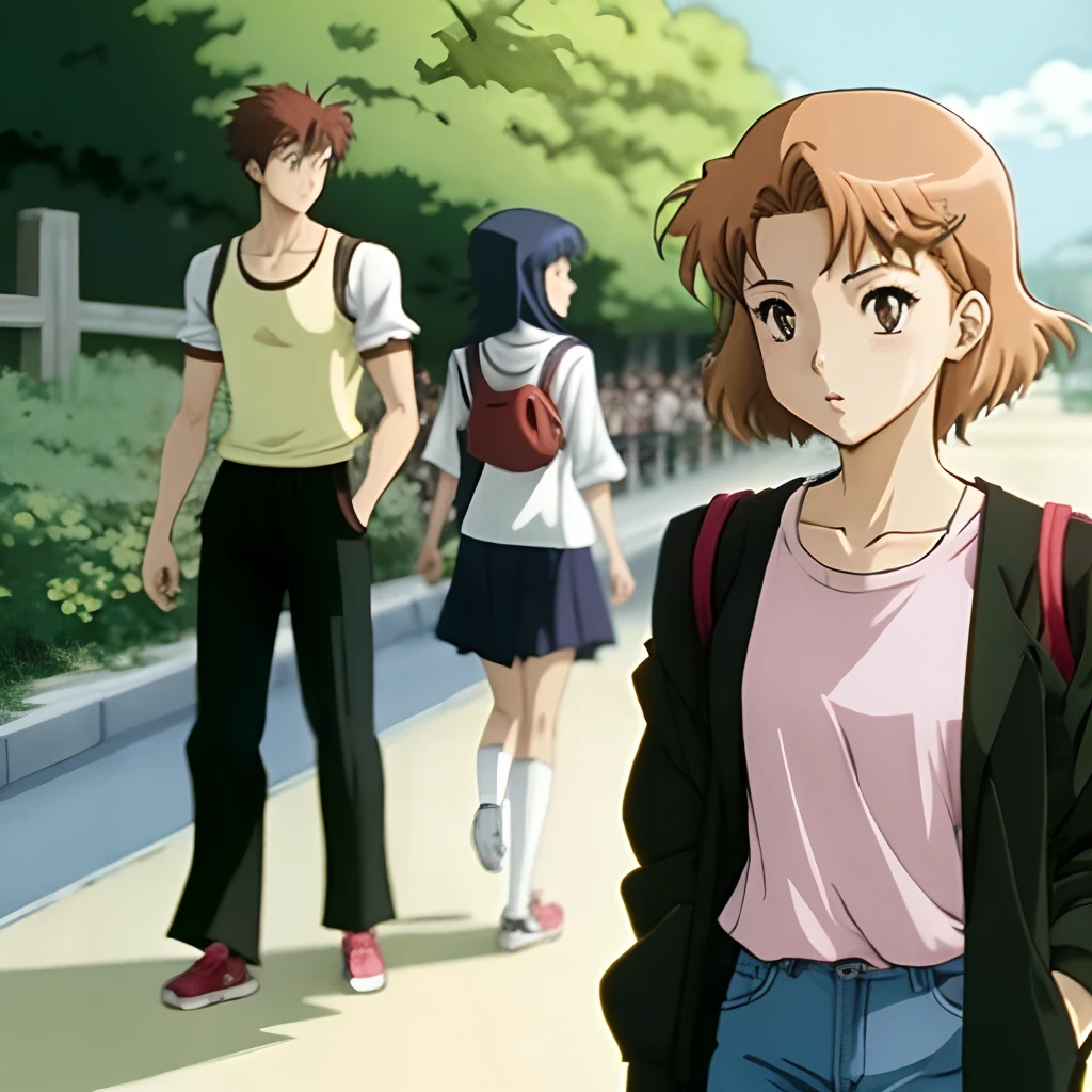 Pure first love，Boys and girls，Asian people，Spring-Summer Background９0s style anime retro
