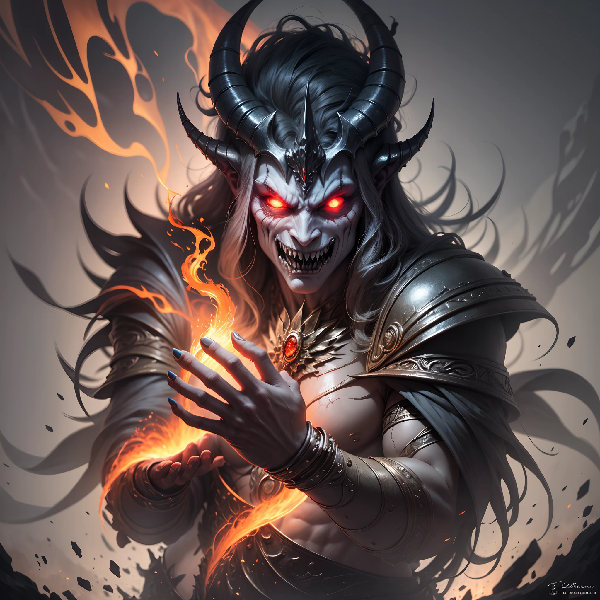 scary devil holding the Earth with his fingers, creepy, glow red eyes, Greece mythology style --auto --s2