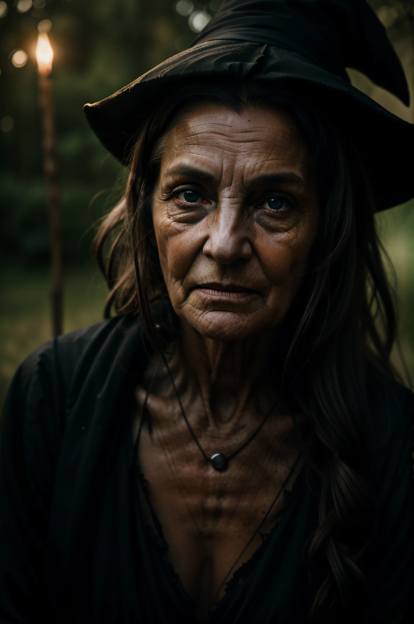 hyper realistic From Darkness to Light: Imagine photographing a battle-hardenend Old Witch has emerged from the depths of despair and trauma. Highlight their resilience, the spark of hope in their eyes, and the strength they have gained from overcoming adversity. 64k DSLR