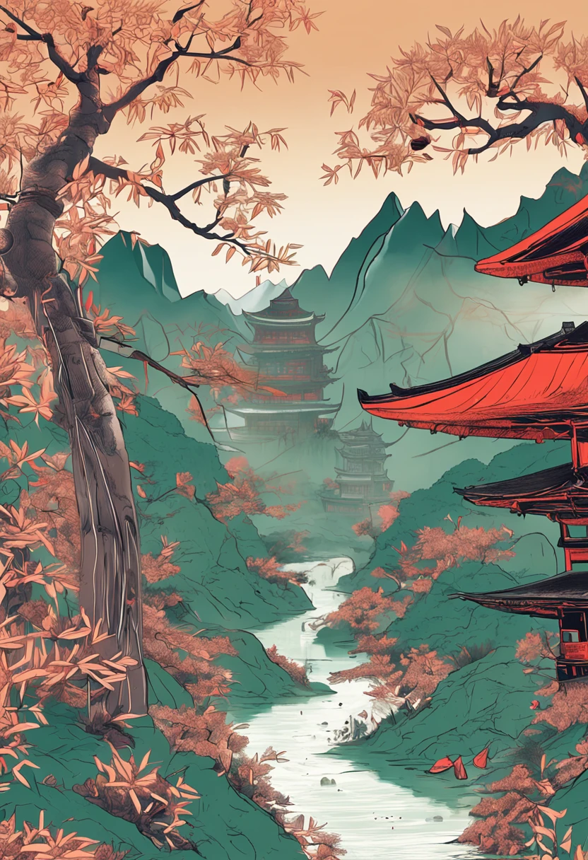 A fresh bamboo shoot，Mountains and rivers in the background，ancient wind