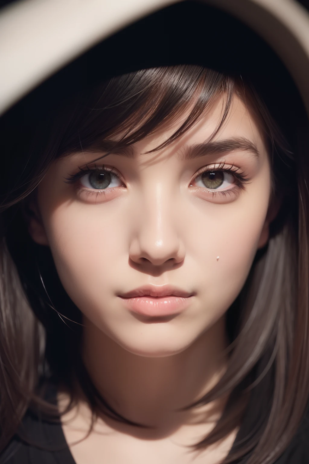 (close-up, editorial photograph of a 21 year old woman), (highly detailed face:1.4) (smiling :0.7) (background inside dark, sad, private study:1.3) POV, by lee jeffries, nikon d850, film stock photograph ,4 kodak portra 400 ,camera f1.6 lens ,rich colors ,hyper realistic ,lifelike texture, dramatic lighting , cinestill 800,