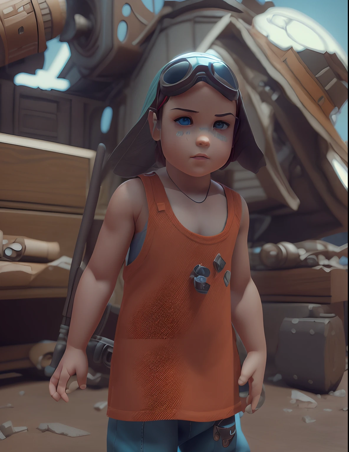 There was a toy with a hat and goggles, super detailed render, 4 k octane rendering, Personagem pequeno. Unreal Engine 5, rendered in corona, 3d 8k octan render, mega highly detailed, 8k octae render photo, the mekanik doll, trending on polycount,