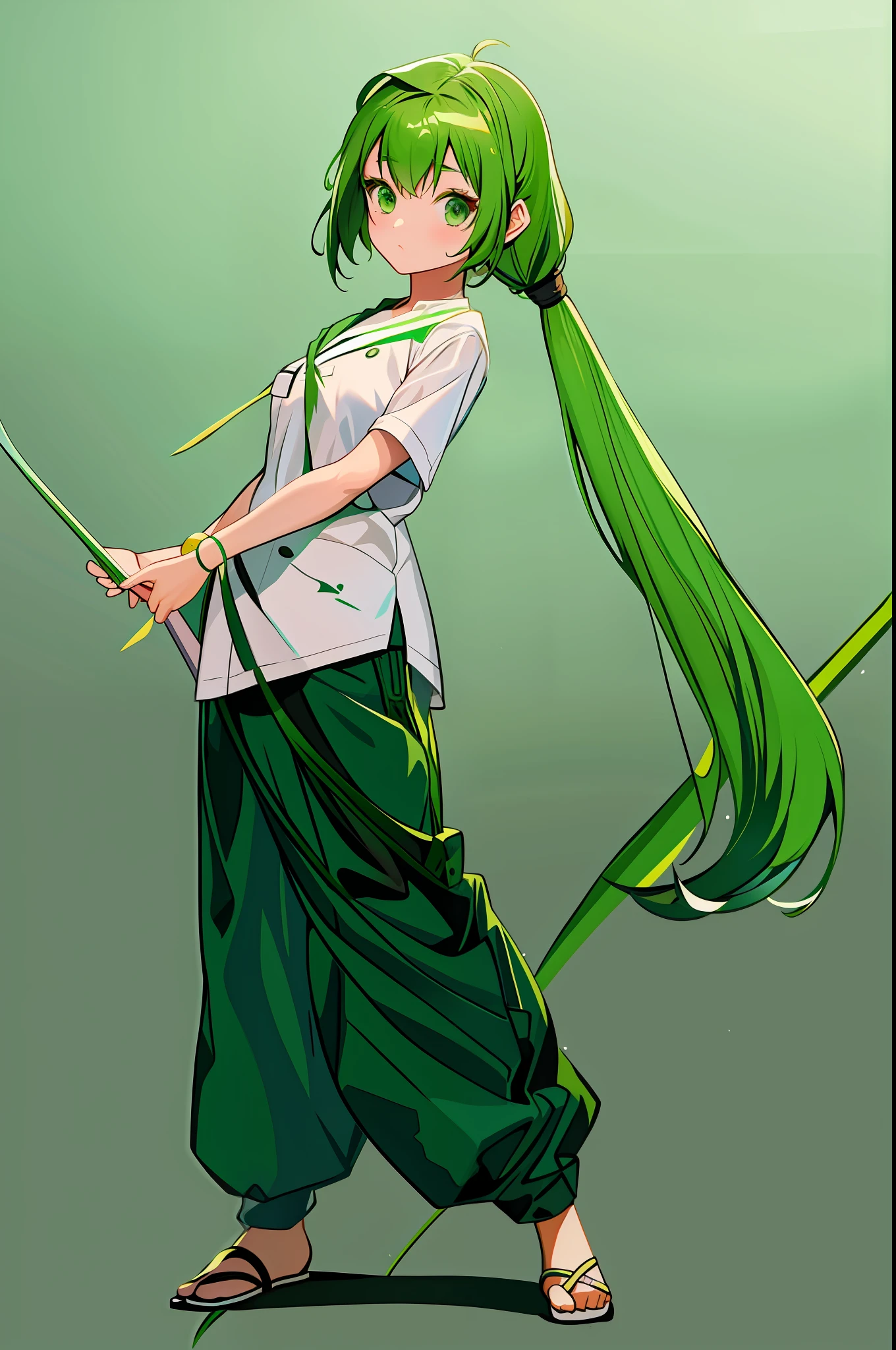 Green hair anime girl in white shirt, zerochan art, cushart kenz, demon slayer rui fanart, cushart krenz, green flowing hair, made with anime painter studio, anime art style, by Shingei, cushart, zerochan, 2 d anime style, an anime girl, Anime style