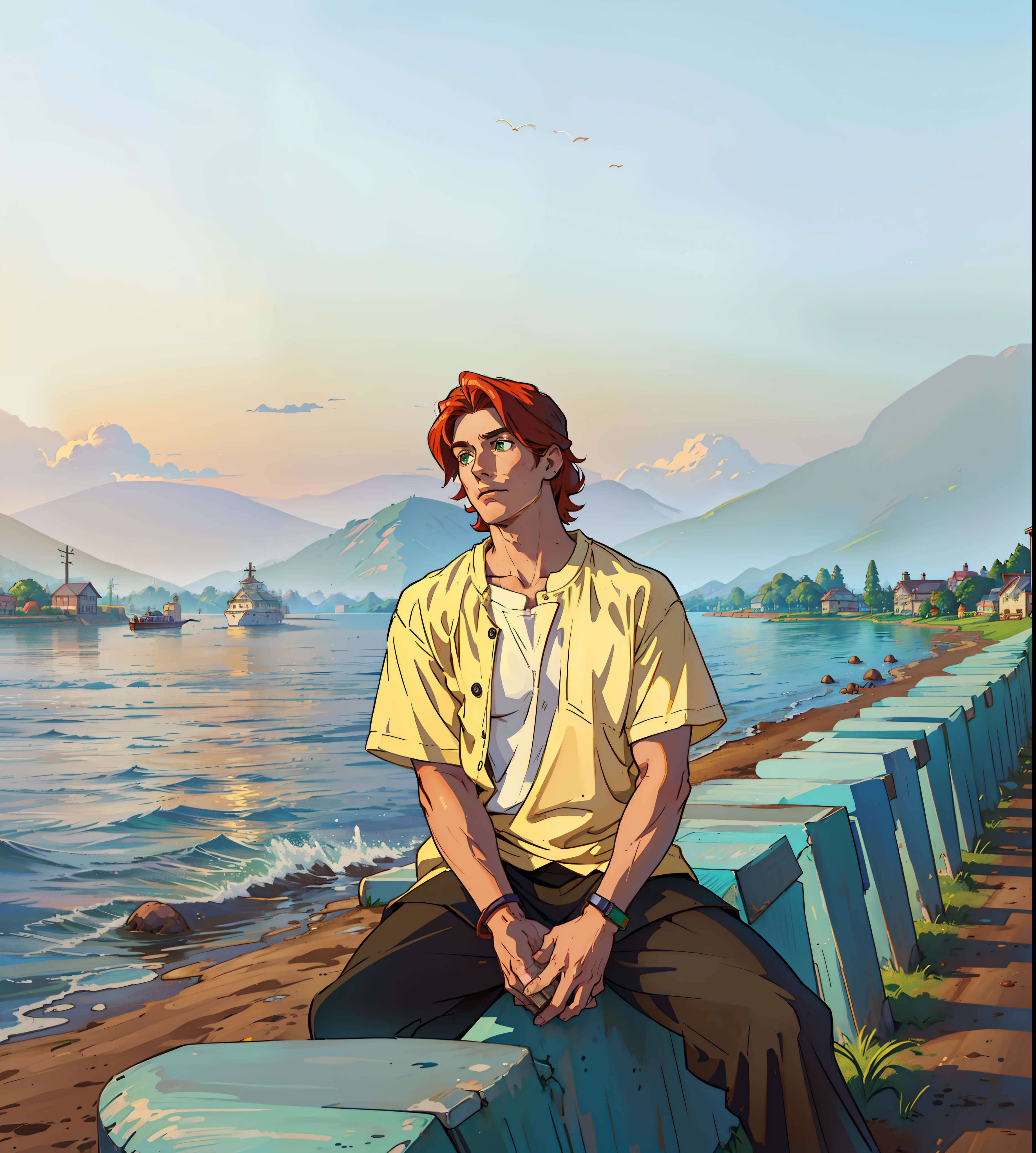 Stardew Valley, game, Pixel Art, Penny, Redhead, Short Hair Hair, teacher, Cartoon, animification, farm, Books, yellow blouse, upskirt, lace linge, pectorals, figure, Green eyes.