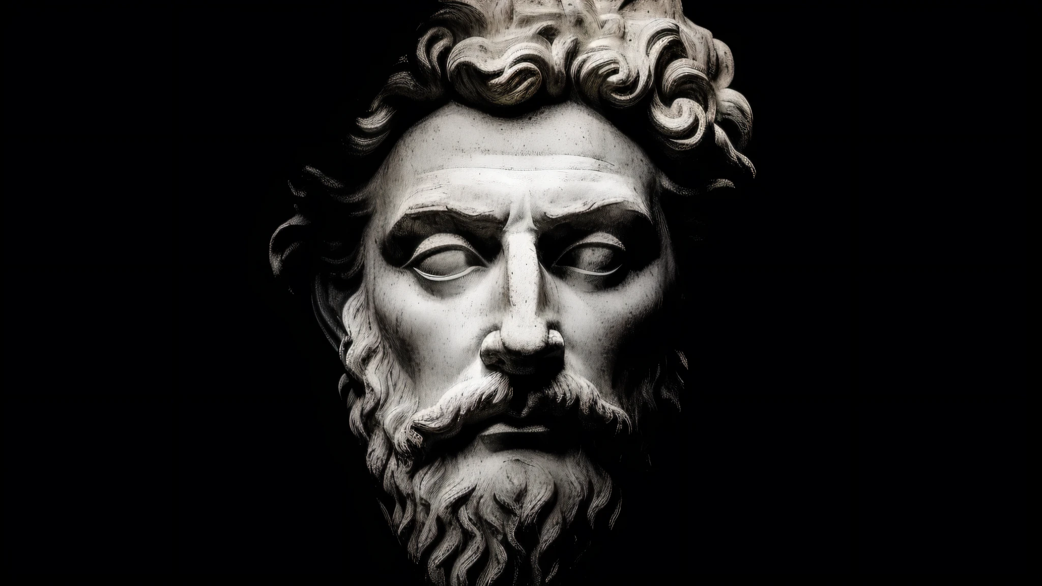a close up of a statue of a man with a beard, eStoic face, Estoicismo, stoic, eStoic facial expression, estoico and calm, divino e estoico, Stoic attitude, Pose estoica, platao, Retrato de Zeus acidentado, classic sculpture, um antigo rosto barbudo masculino, Directed by: Gian Lorenzo Bernini, Retrato Zeus