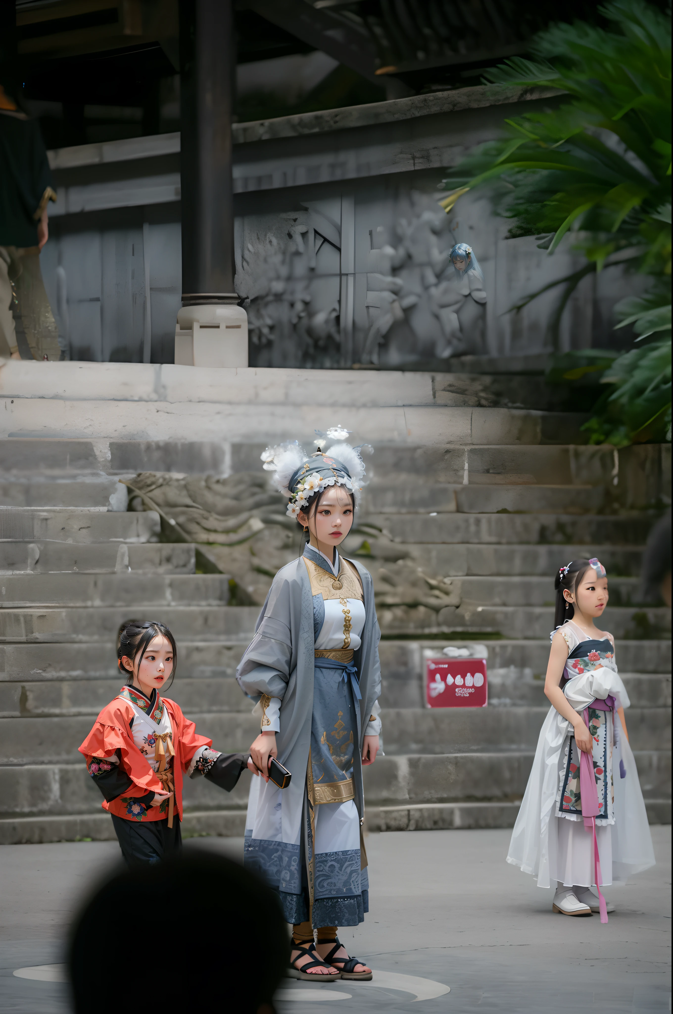2 girls,Wear traditional clothing,Tujia,