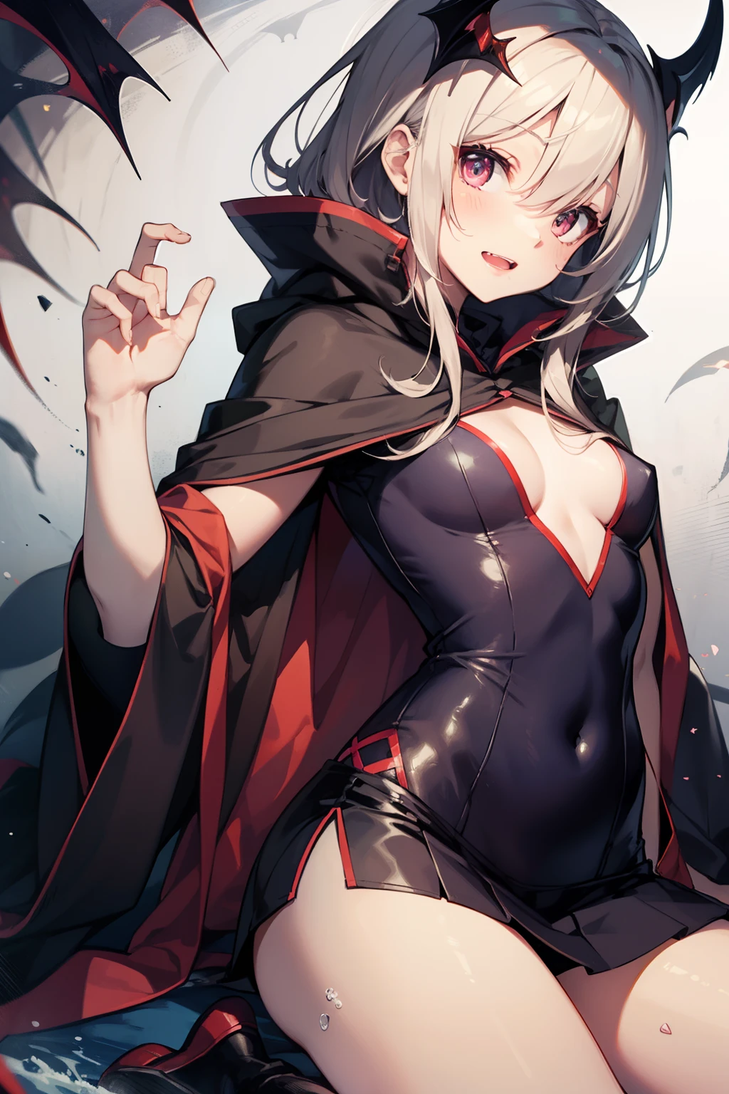 top-quality、Full limbs、complete fingers、Slender beauty、knee high、School swim wear、cloaks、double tooth、Show fangs、Vampire Woman、Succubus、a miniskirt