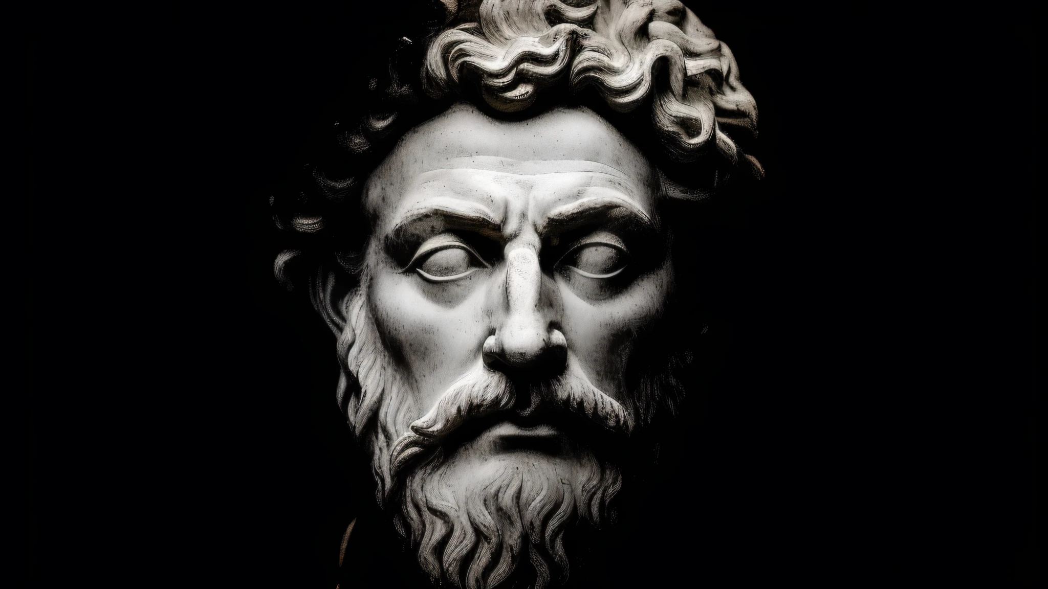 a close up of a statue of a man with a beard, eStoic face, Estoicismo, stoic, eStoic facial expression, estoico and calm, divino e estoico, Stoic attitude, Pose estoica, platao, Retrato de Zeus acidentado, classic sculpture, um antigo rosto barbudo masculino, Directed by: Gian Lorenzo Bernini, Retrato Zeus