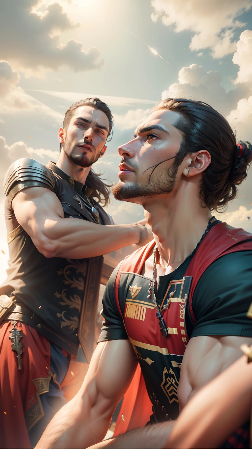 Change background to primtive , handsome boy , realistic face , 8k , war cry clothes