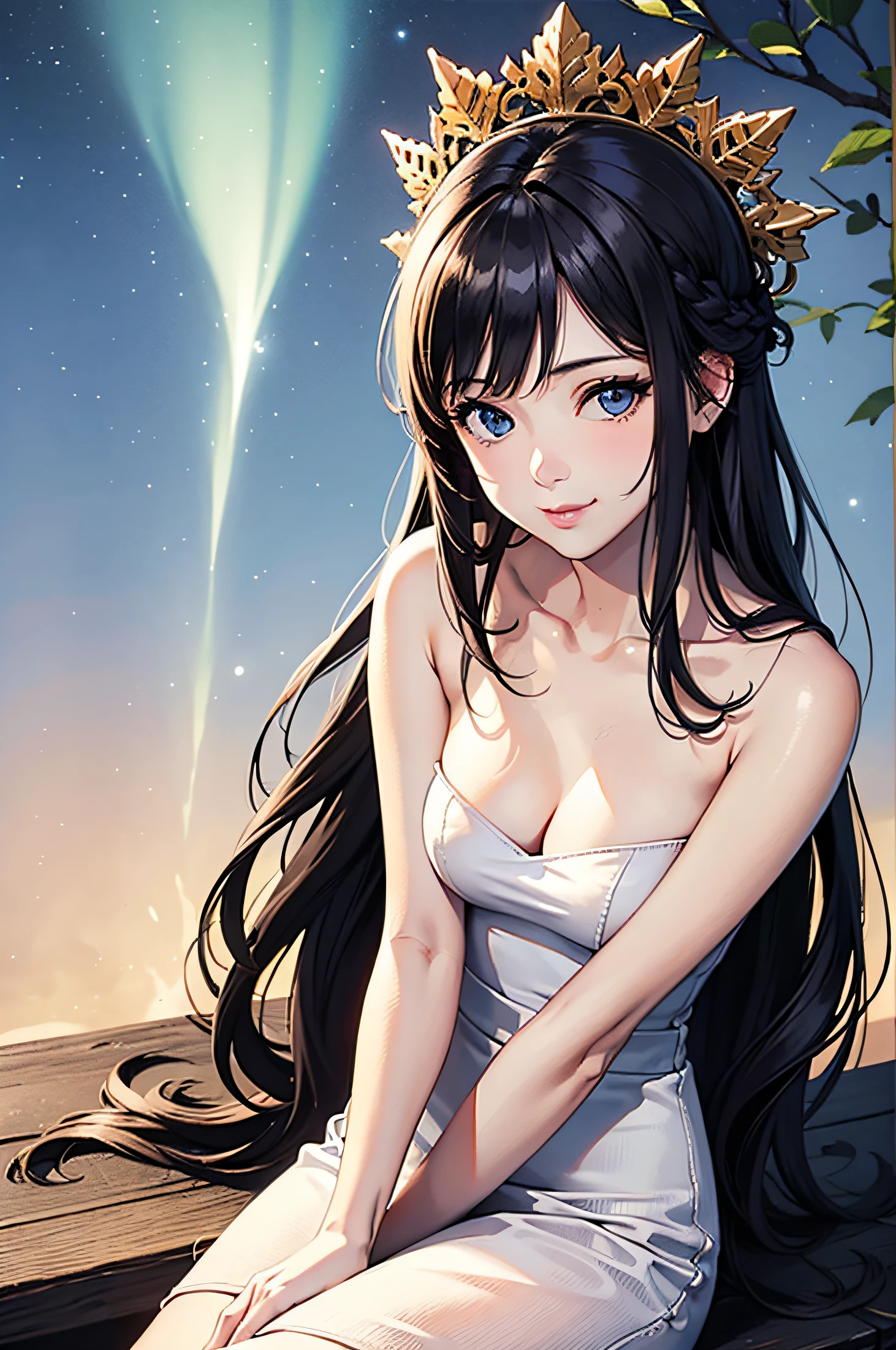 a couple of women laying on top of each other, shin hanga, very detailed bd cover, oppai, (sfw) safe for work, highly [ detailed ], 1girl,herry blossoms, 1girl, tree, solo, aurora, fireworks, long_hair, fireflies, light_particles, pine_tree, snowflake_background, milky_way, aerial_fireworks, headdress, arms behind body, blue_eyes, smile, face focus,photorealistic:1.4 detailed face,detailed eyes,shiny skin,full body,close up,looking viewers,Naked