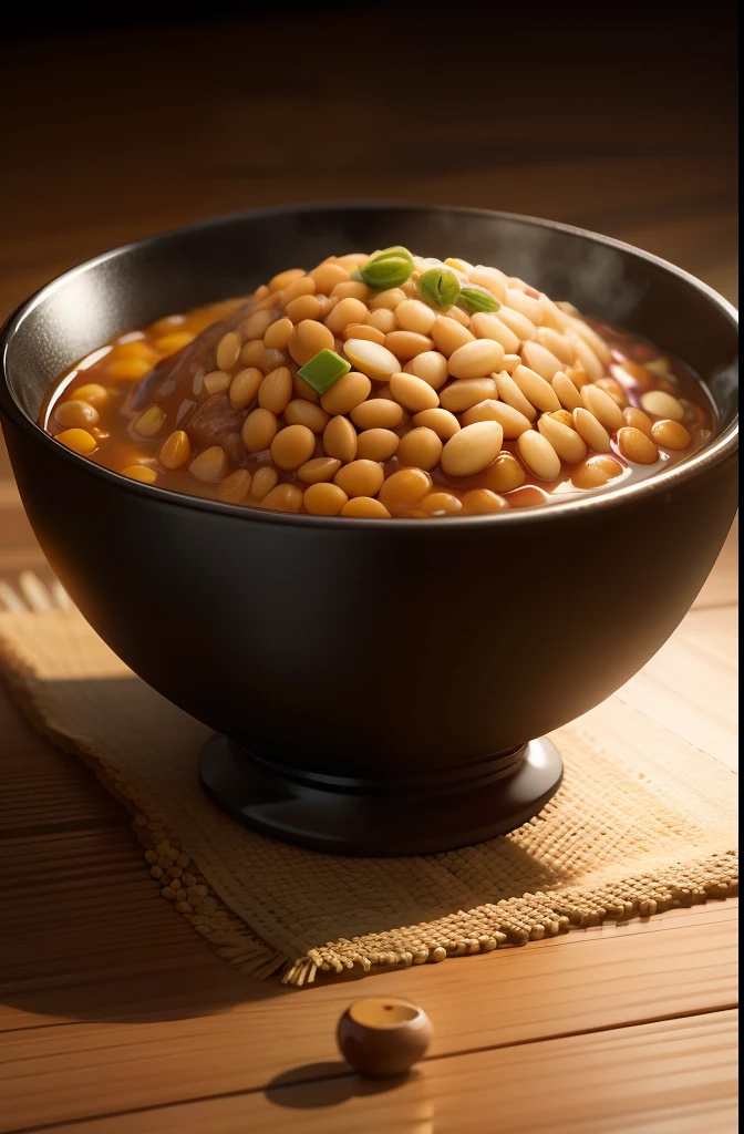 A bowl filled with tempting natto,Have soybeans,Super detailed graphics,Presented as anime stills