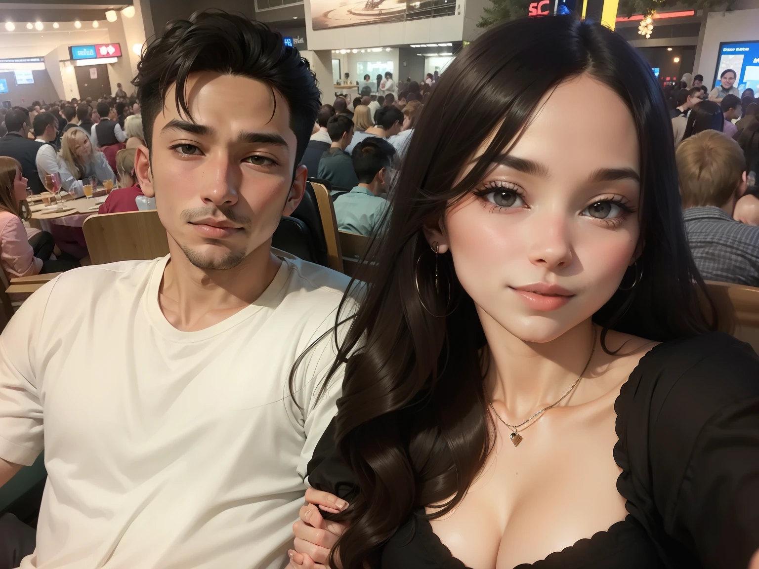 Man holding woman，sit on thighs