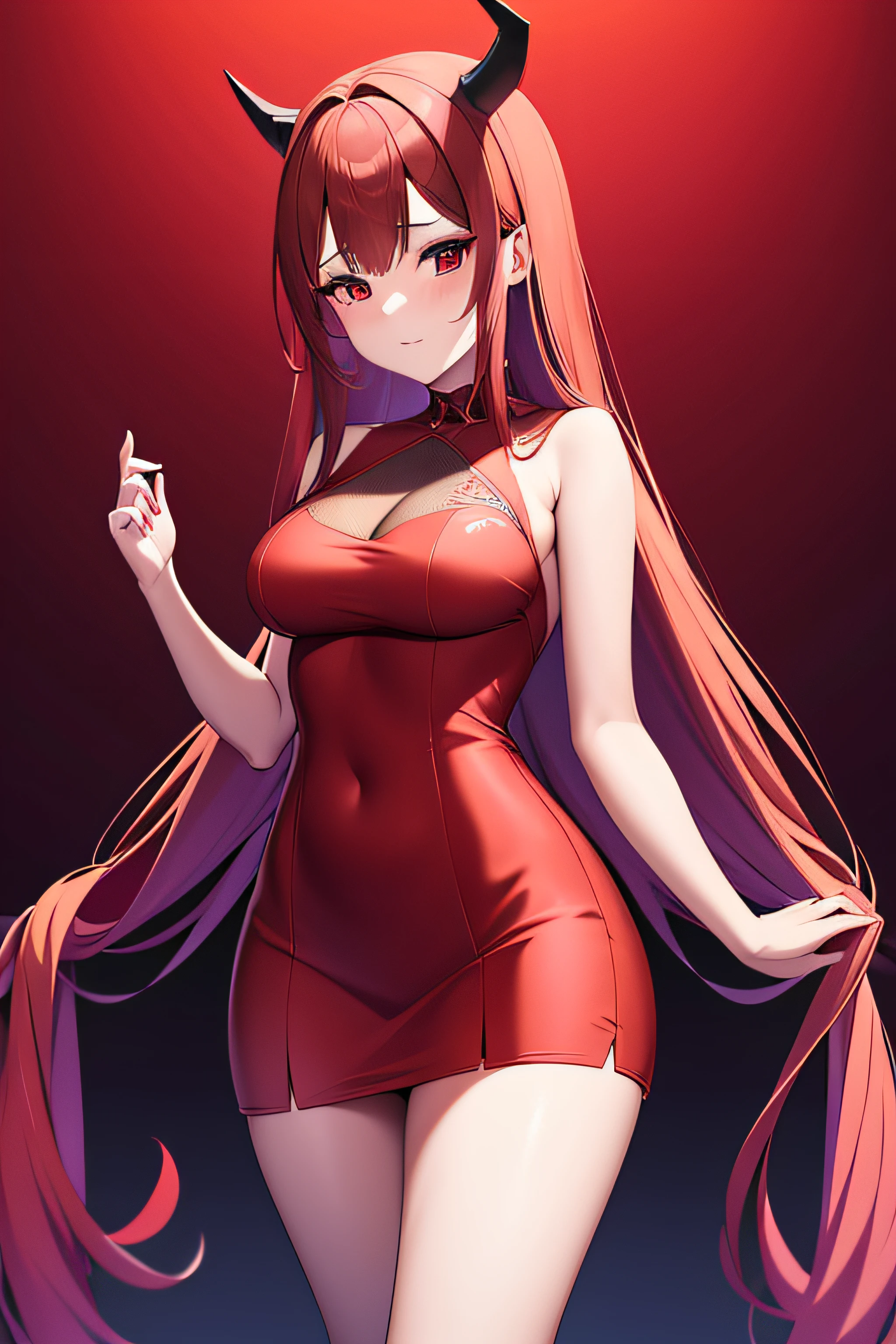 anime - style image of a woman in a red dress with horns, cute anime waifu in a nice dress, loli in dress, seductive anime girl, smooth anime cg art, demon anime girl, attractive anime girl, beautiful anime girl, beautiful alluring anime woman, detailed digital anime art, 8k high quality detailed art, succubus in tight short dress black dress