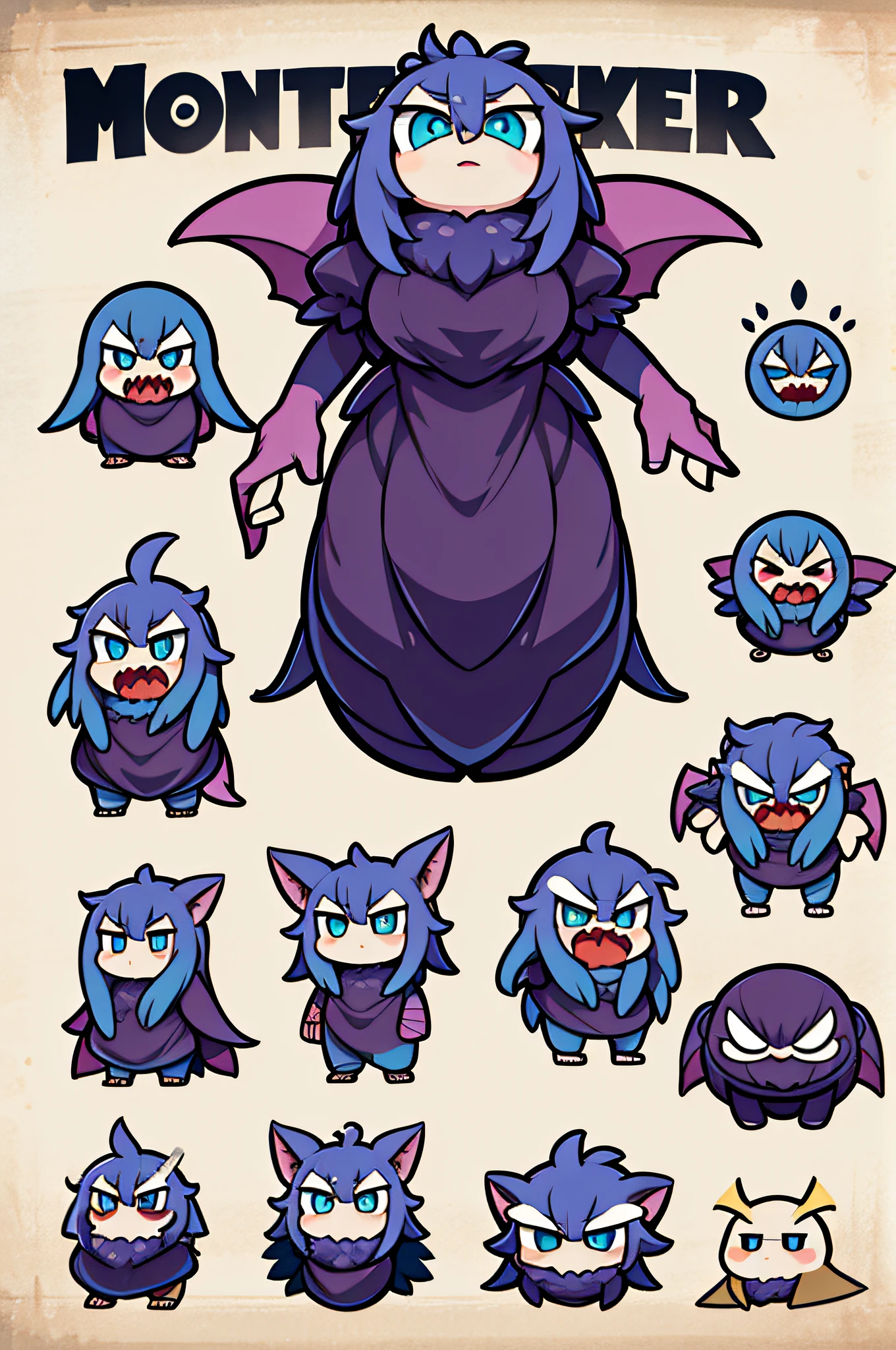 monster concept design, vector, white background, sprite art, masterpiece, high quality, character frames, character poses, worm