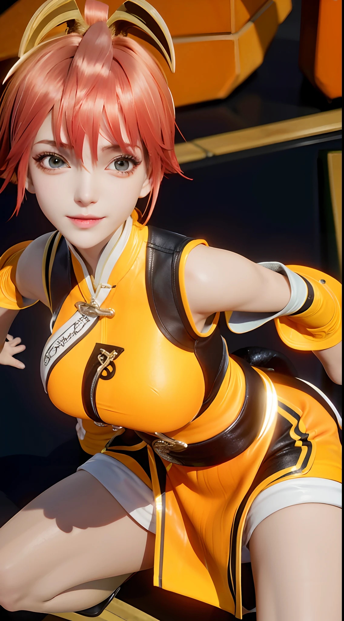 orange color hair,short detailed hair a short bob Beautiful breasts qipao dress ,Masterpiece,best qualtiy,