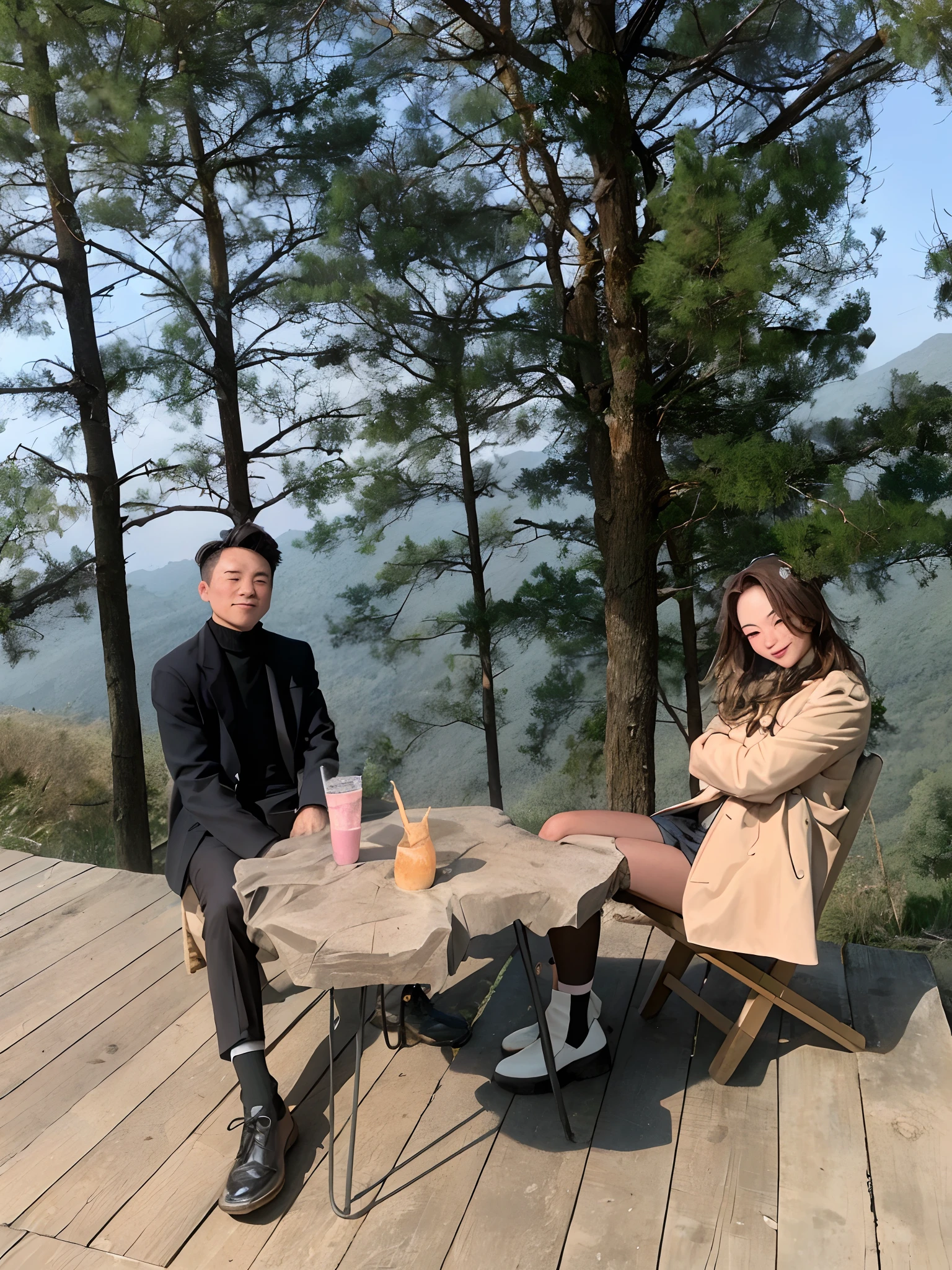 On the dirt roads in the countryside, the Chen couple wore high-end tailor-made clothes covered in mud. They held hands and walked hard step by step. In the background, the landscape and farmland in the countryside can be depicted.