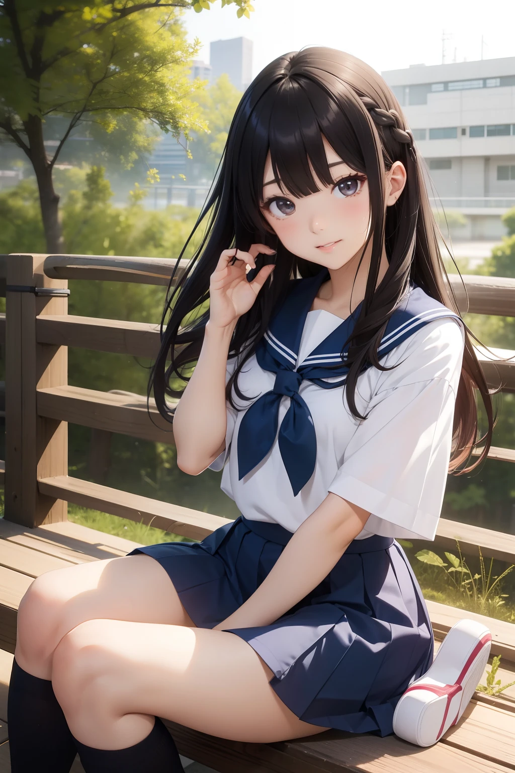 masterpiece, best quality, ultra-detailed, illustration, colorful, falt color, depth of field, lens flare,
1girl, anime, sitting, black hair, looking at viewer,school, classroom, pleated miniskirt , school uniform, serafuku, black pantyhose, detailed skin texture, detailed cloth texture, beautiful detailed face,