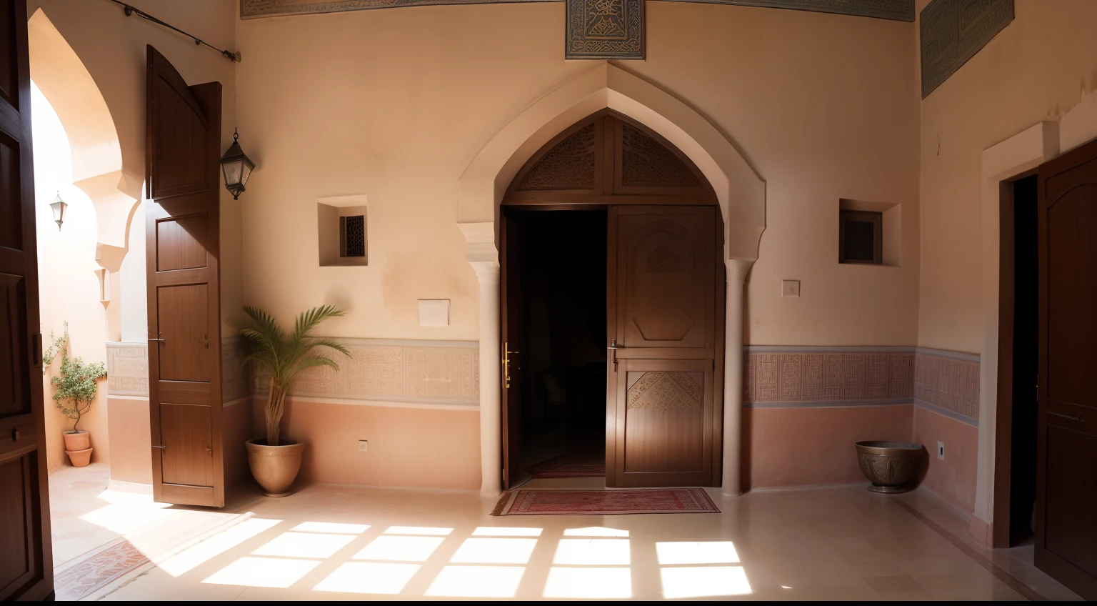 Medieval riad environnement marroquino hiper realista super detalhado Dynamic shot